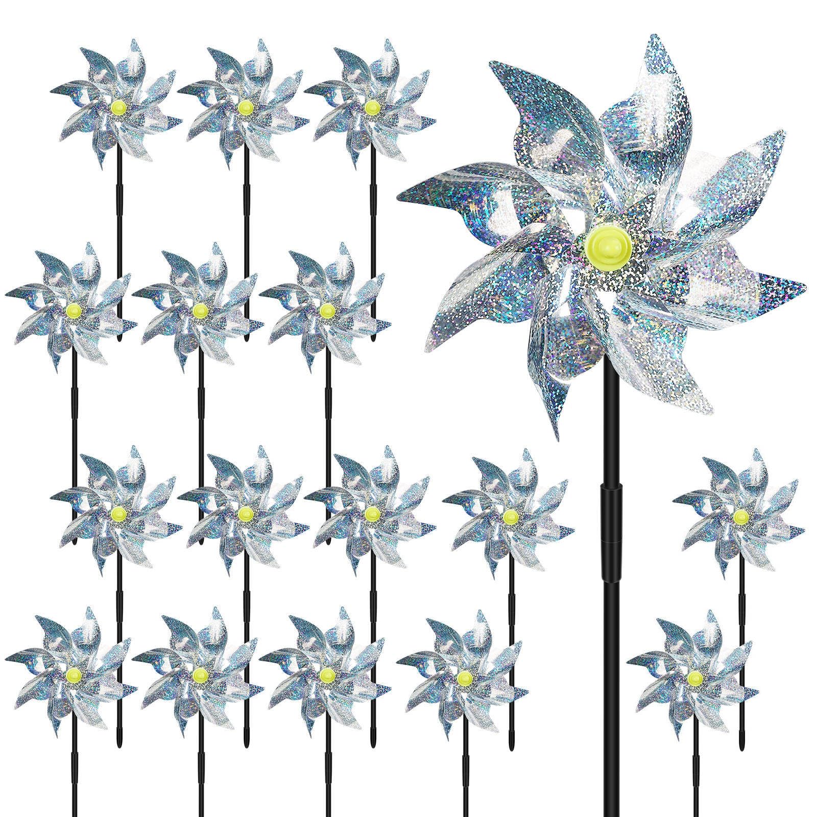 18 Pack Reflective Pinwheels for Yard and Garden,Scare Birds Away for Garden Decor,Bird Scare Devices Deterrent to Scare Birds,Keep Birds Away (Assembly Required)