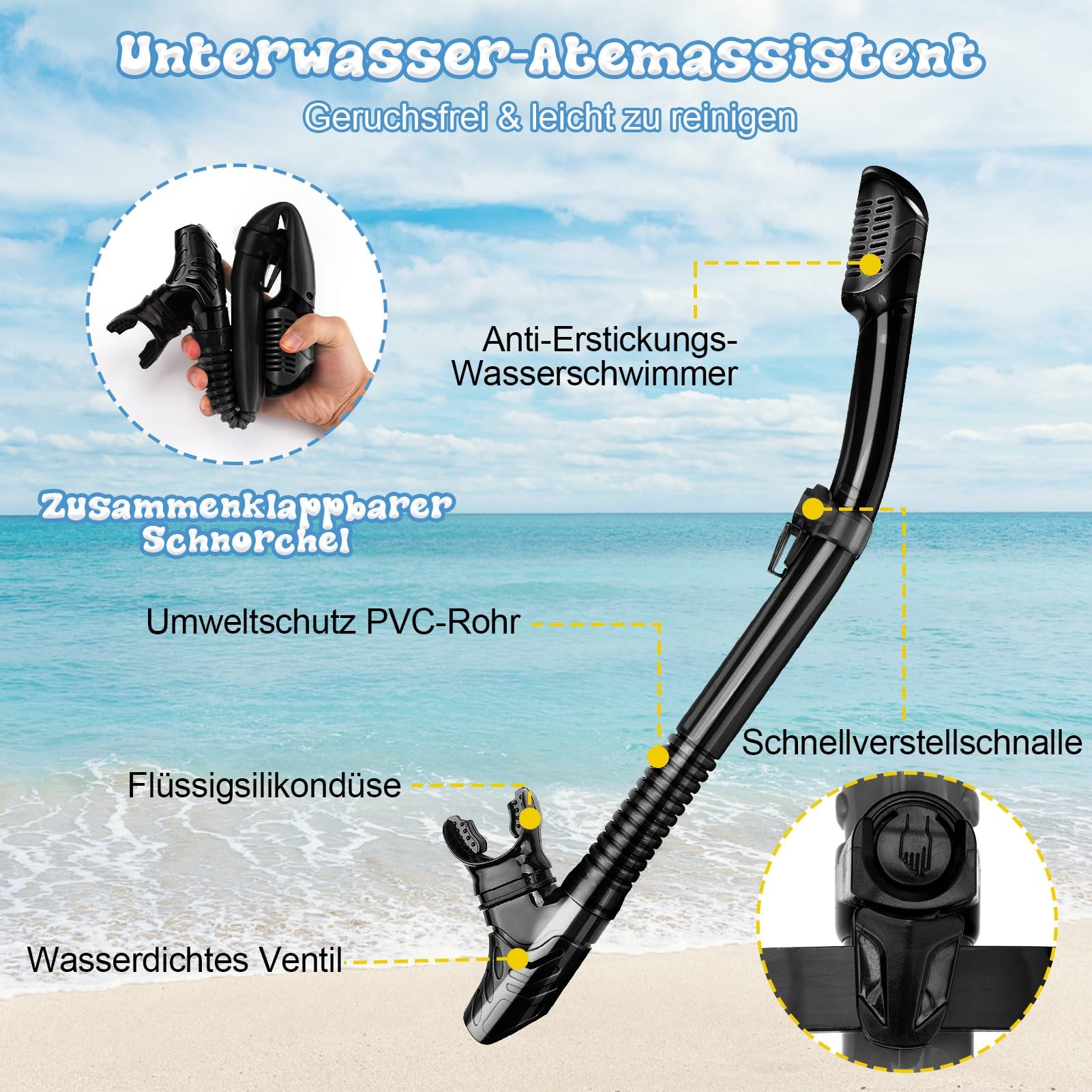 MILFECH Schnorchelset Erwachsene, SchnorchelnSet mit Taucherbrille und Trocken Schnorchel,Anti-Fog Anti-Leck Schnorchelmaske aus Gehärtetem Glas,für TauchenSchnorcheln Schwimmen,DrySchnorchel(Schwarz)