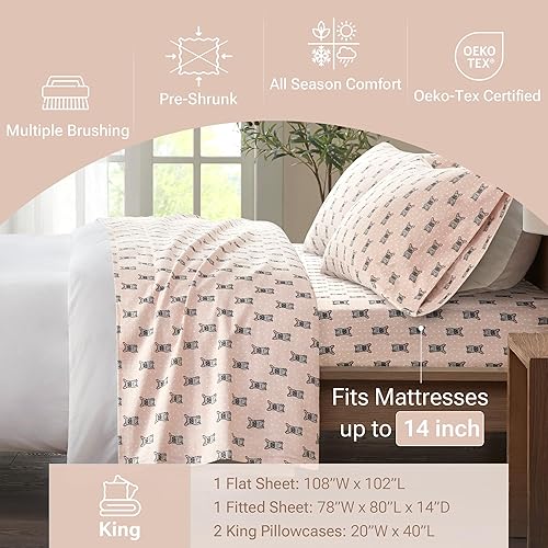 Vista 162 de True North by Sleep Philosophy - Juego de ropa de cama acogedora de franela 100% algodón, estampado de animales y estrellas, lindo, ultrasuave