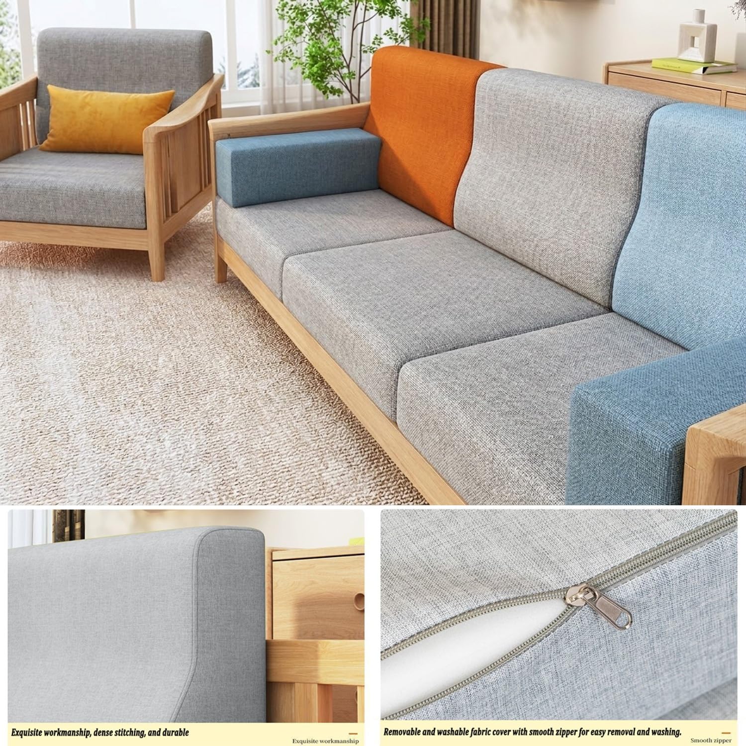 Genérico Cojín de Respaldo Grande para Sofá Profundo y Cama - Almohada de Lectura Firme, Soporte Lumbar Ergonómico para Sillón, Funda Lavable (Ancho 60-90 cm)(Azul Oscuro,60x50x15cm 1pc)