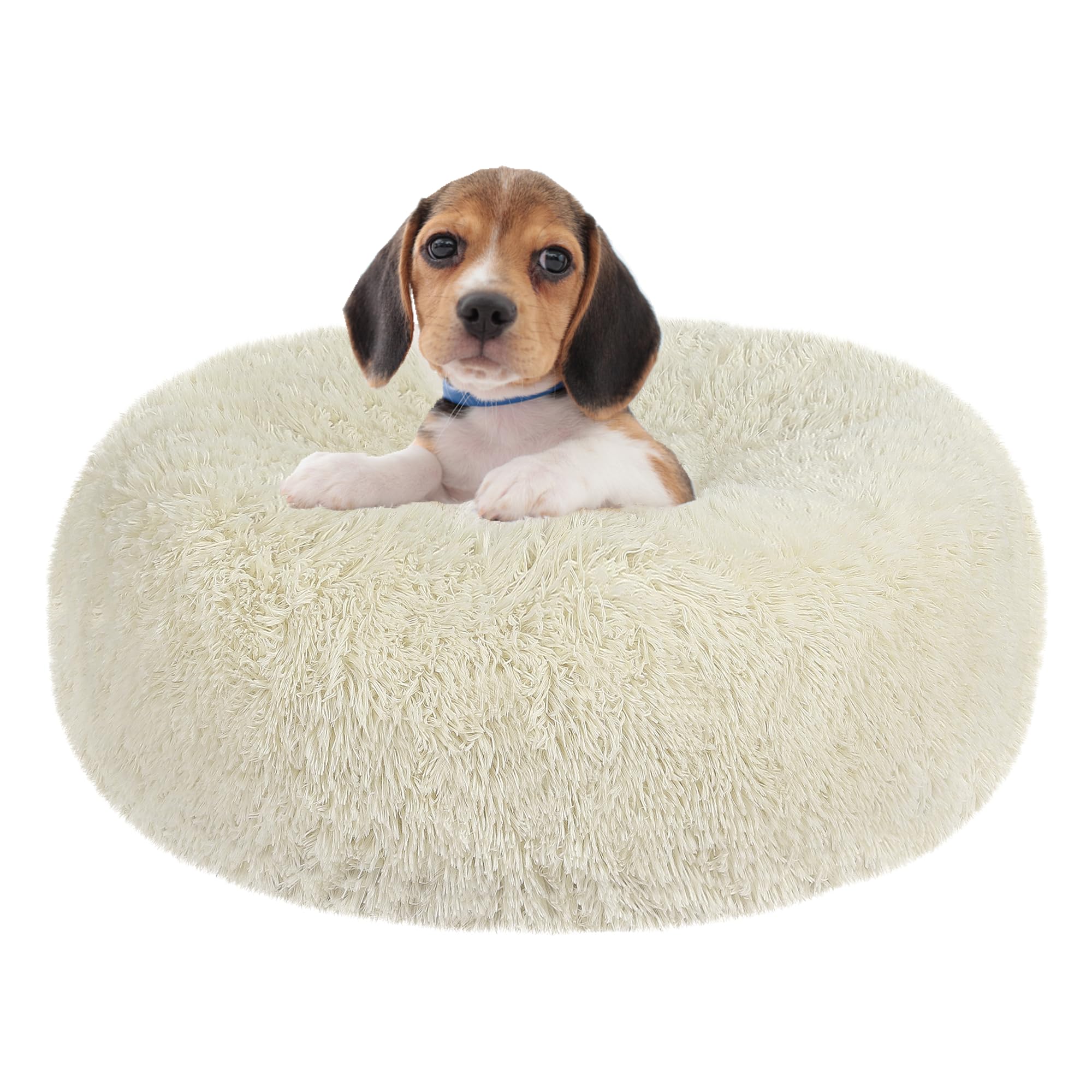 HMTOPE Orthopädisches Hundebett rund Hundekissen Hundesofa Katzenbett Donut Kuscheliges Hundekorb Waschbar, 60 cm Ø, Beige