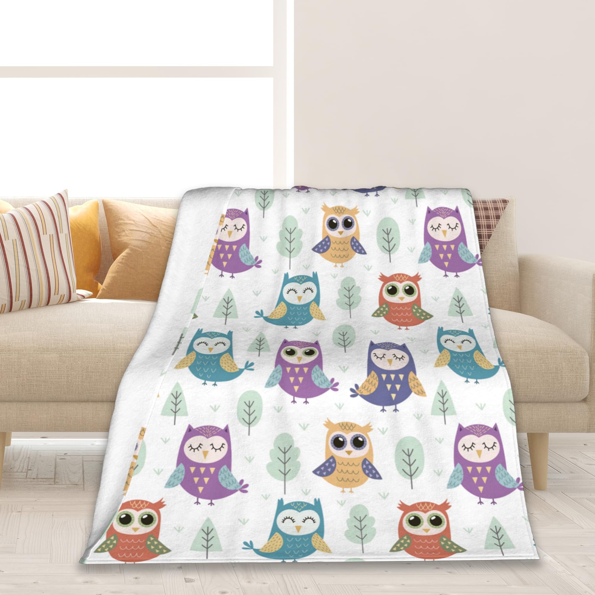 Elightvap Men's Cute Owl Forest Throw Blanket Soft Warm Cozy Lightweight Flannel Blanket For Bedding Sofa Travel 50"X60"