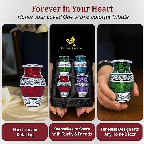 Miniatura 7 de Urnas de recuerdo pequeñas  Juego de 4 mini urnas para cenizas humanas con caja y bolsas de primera calidad  Mini urnas de cremación coloridas