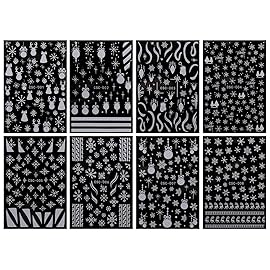 JMEOWIO 8 Sheets Christmas Glitter Nail Art Stickers Decals Self-Adhesive Cute Snowflake Winter Holiday White Nail Supplies Nail Art Design Decoration Accessories