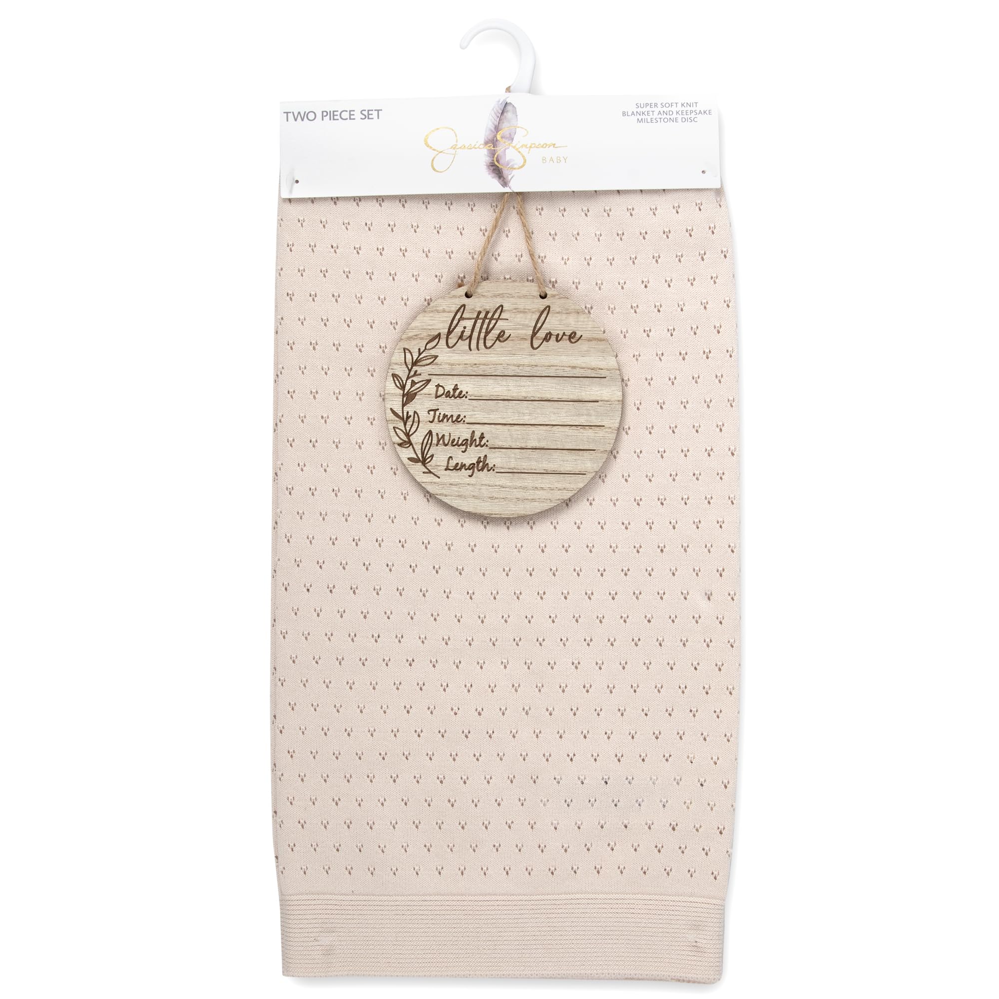 Jessica Simpson Manta de punto de dos piezas para bebé con disco de recuerdo para recién nacidos y bebés (beige)