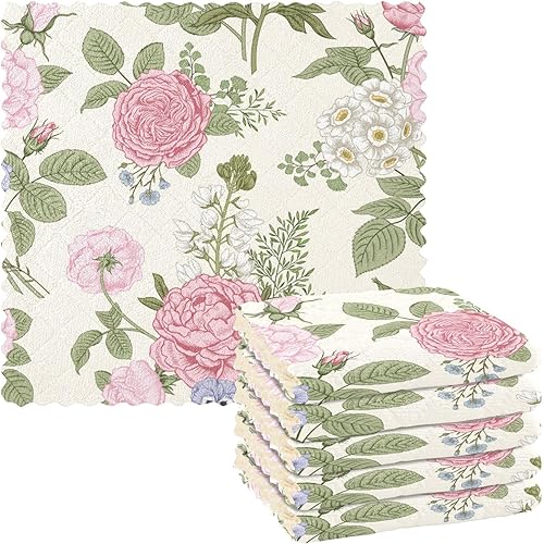 FRODOTGV Blooming Garden Flowers Quality Print Microfiber Dish Towels Quick Dry 6 Pack Microfiber Towel for Restaurant Oven