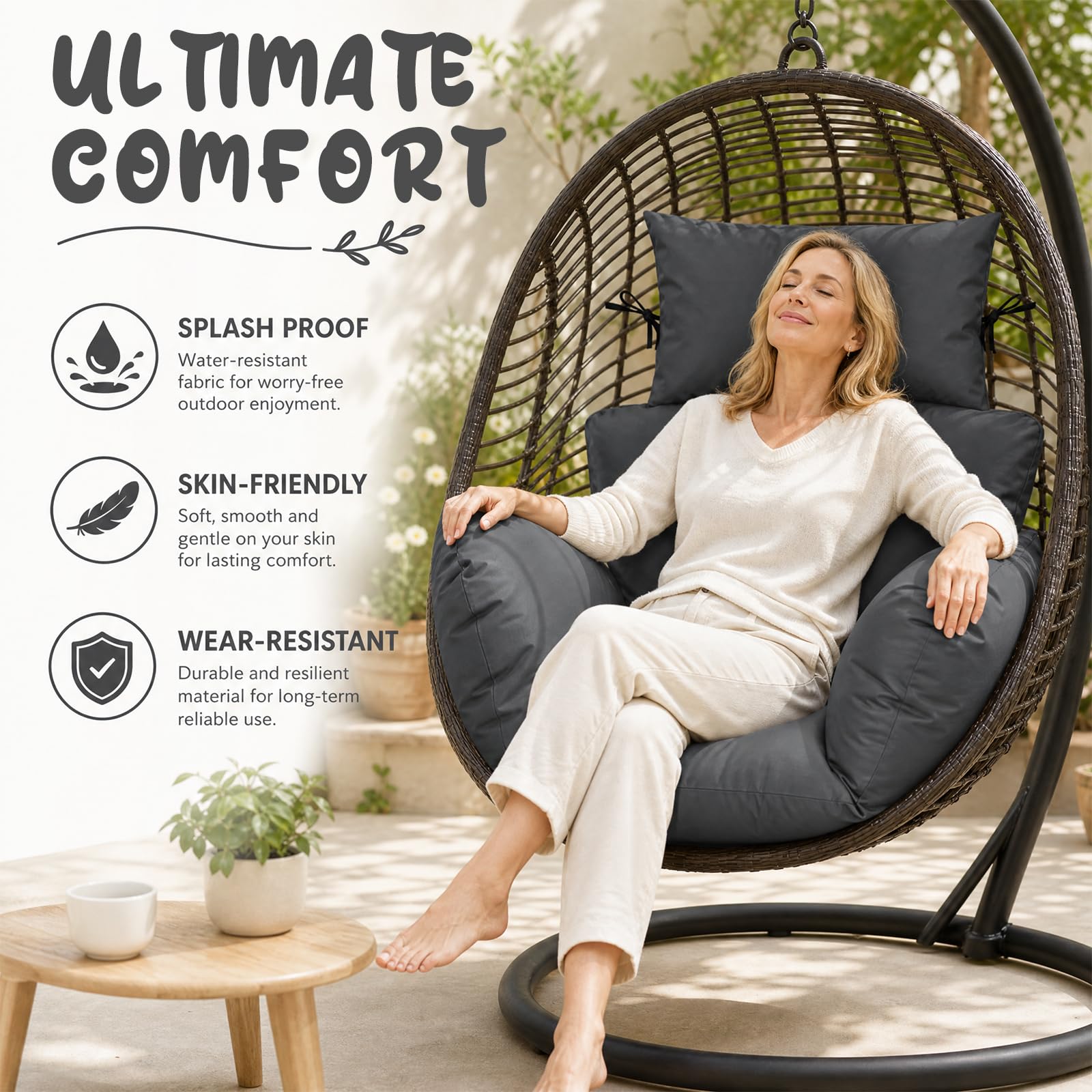 Coussin de fauteuil suspendu d'extérieur imperméable pour jardin, terrasse, gris foncé