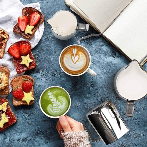 Miniatura 8 de HULISEN Jarra de leche de 68 onzas  68fl oz jarra de espuma de acero inoxidable Espresso Latte al vapor máquina de espuma de leche para café taza