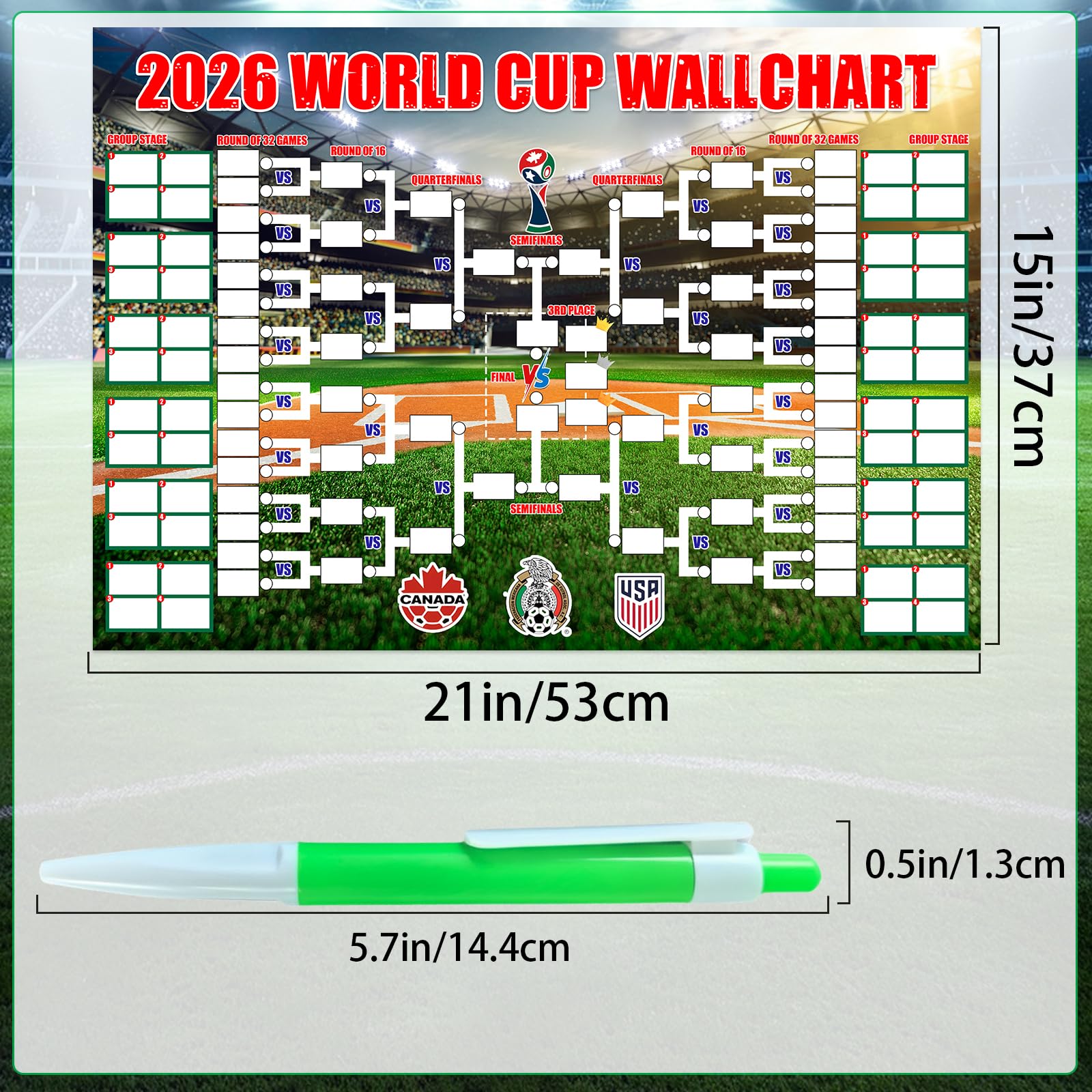 World Cup Football 2026 Interactive Poster 53x37cm 48-Team Tournament Fixtures Folded Poster Handwritten Watercolour Pen World Cup Tournament Bedroom Living Room Display Crazy Soccer Fan Great Gifts — view 2