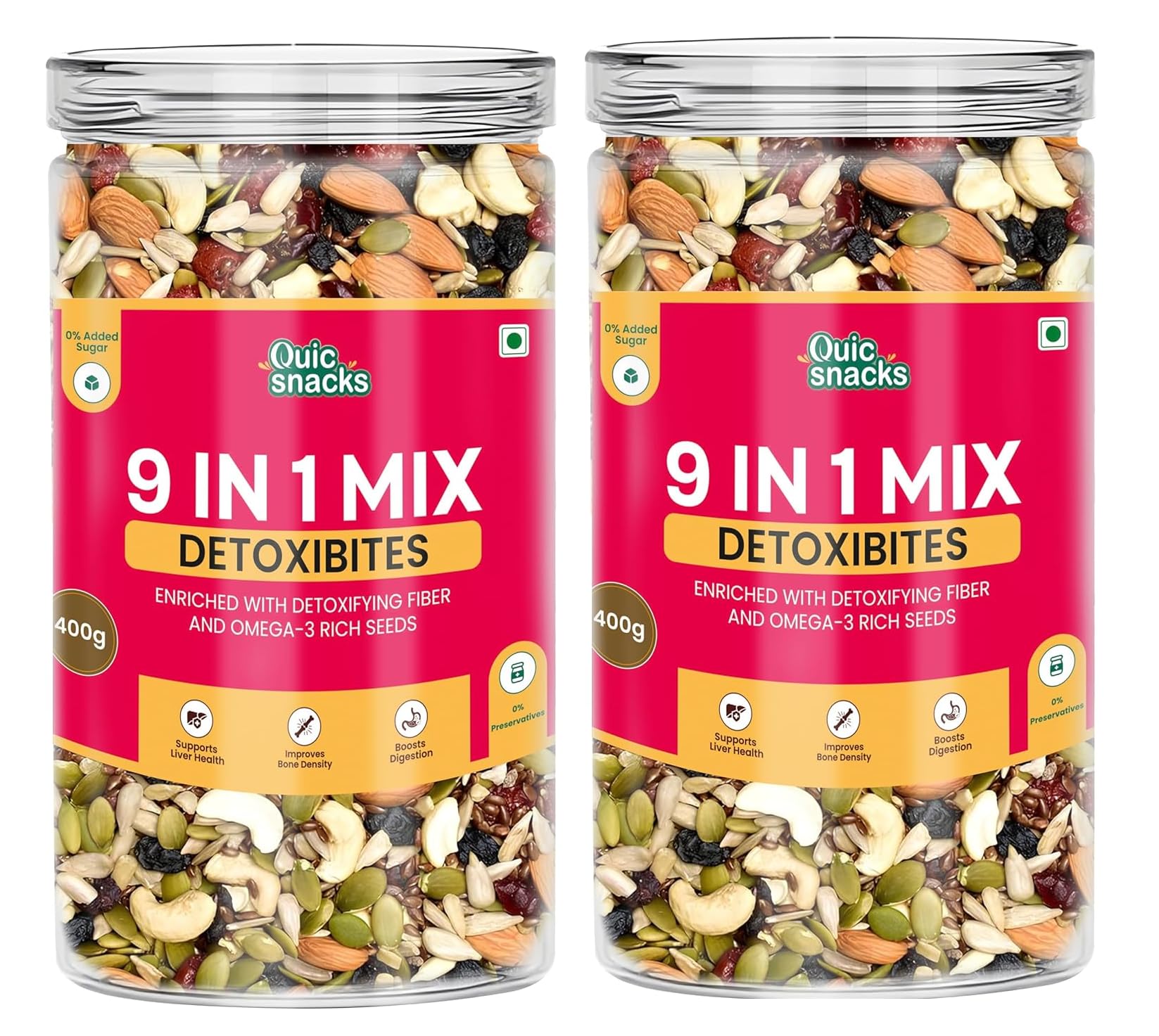 QuicSnacks 9 in 1 Detoxibites Mix – Nuts & Seeds Trail Mix 400g (Pack of 2) | Omega-3, Fiber & Antioxidant Rich | Crunchy Healthy Snack for Heart Wellness, Energy & Digestion-image-39