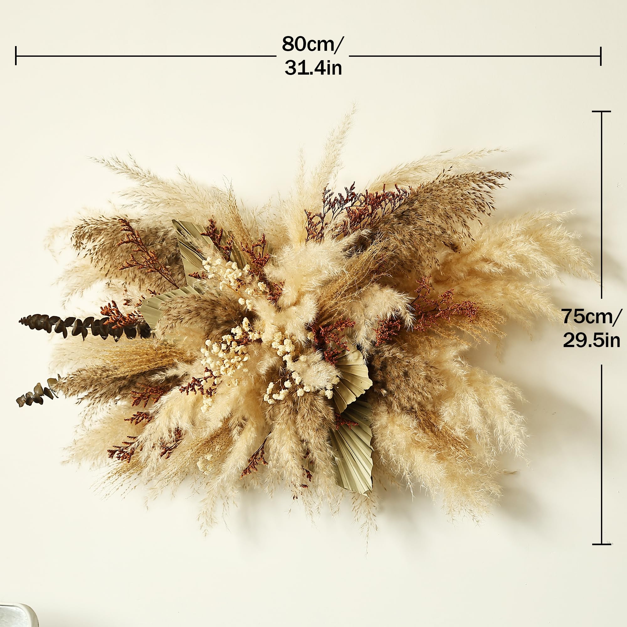 1 guirlande d'herbe de la pampa séchée bohème – Décoration murale florale neutre pour chambre d'enfant, cérémonie de mariage ou décoration d'intérieur rustique (grâce terre)
