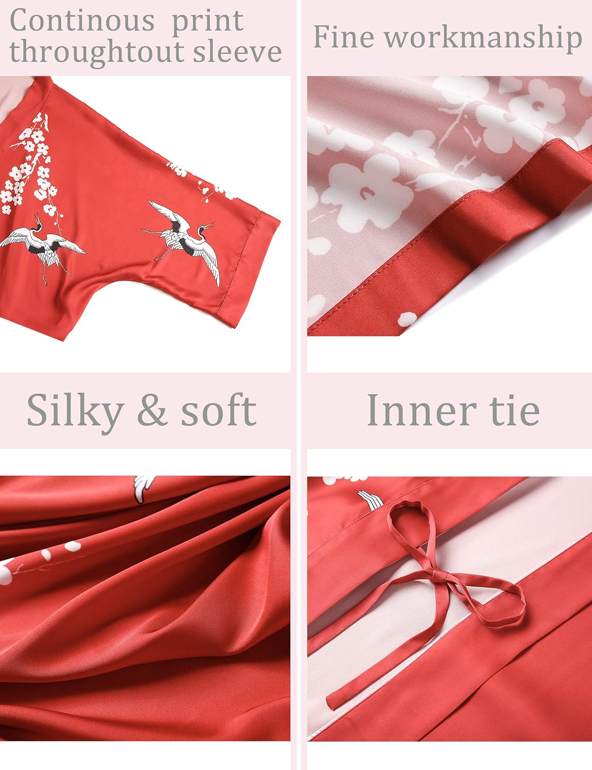 Aensso Long Soft Lightweight Silky Kimonos Robes for Women, Luxury Japanese Floral Womens Kimono Robe - Image 3