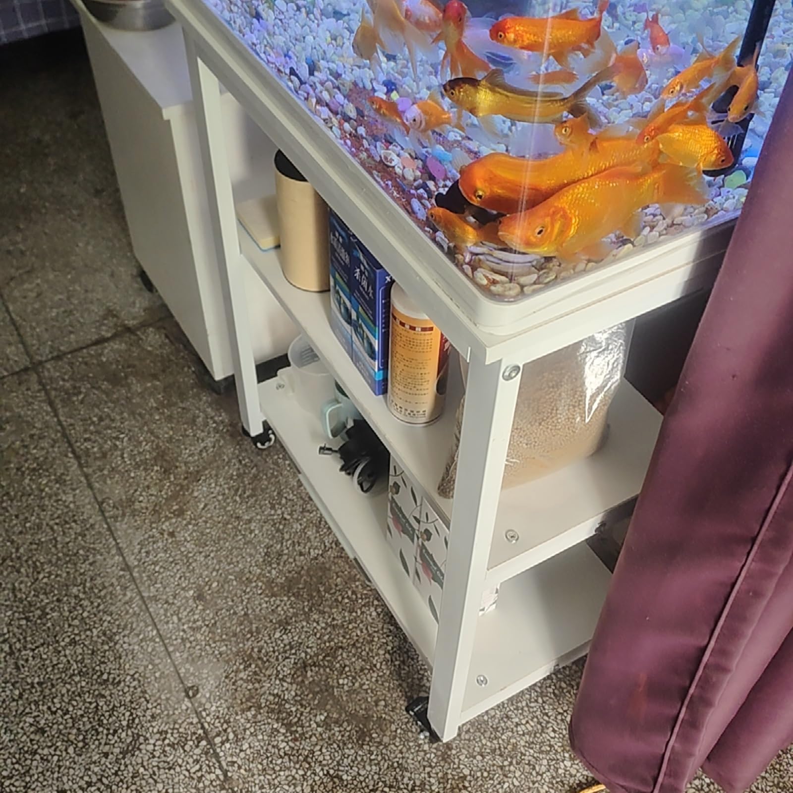 Fish Tank Aquarium Stands Cabinet 40 50 60 70 80 90 100 Cm Long Fish Tank Stand on Wheels, Metal and Wood Aquarium Stands with Storage, Upright Large Small Breeder Reptile Terrapin Tank Holder Rack(C-