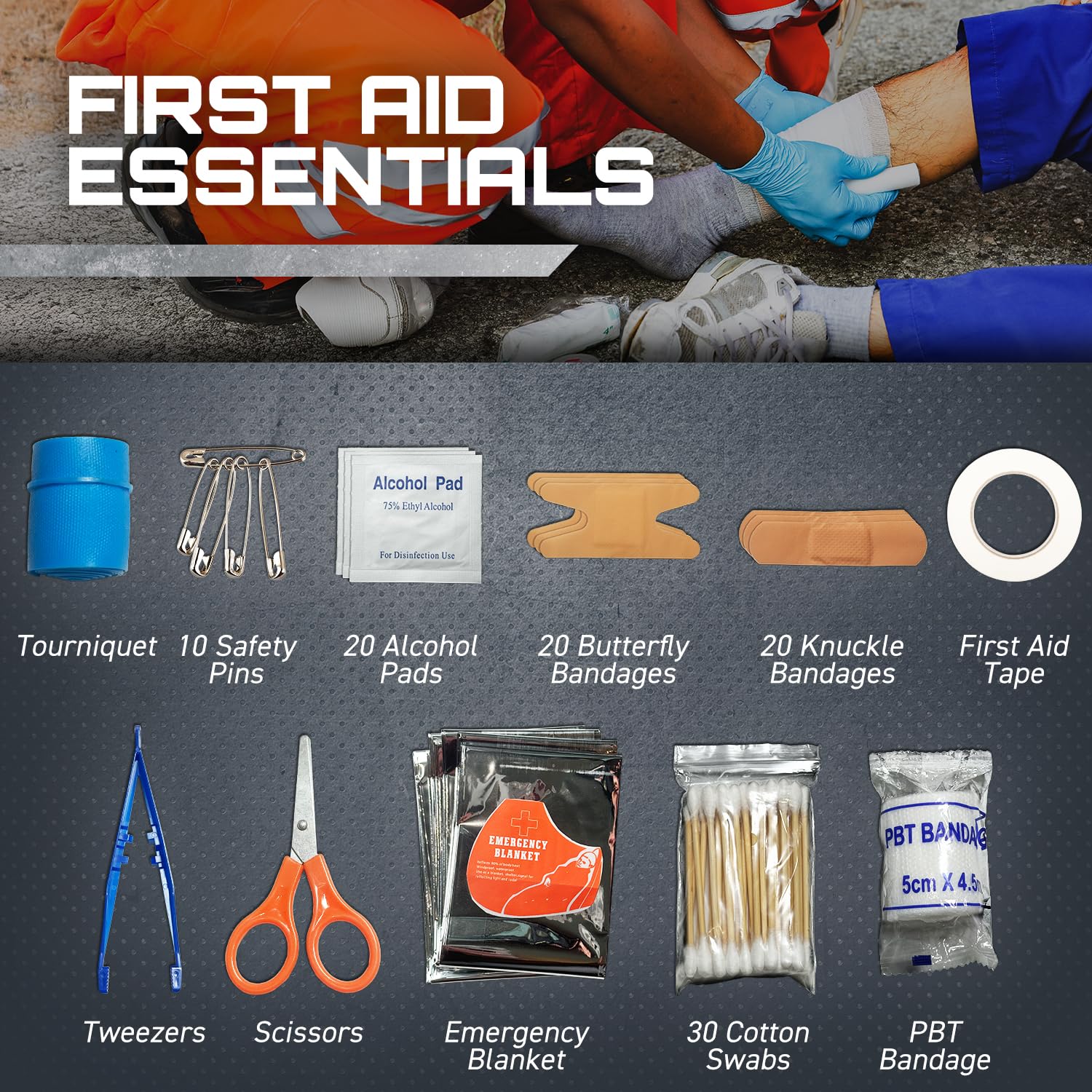 GunZee Kit de supervivencia de 175 piezas, kit de primeros auxilios para emergencias y aventuras al aire libre, IFAK, equipo de pesca, bolsa compatible con Molle, viajes en coche, camping, senderismo