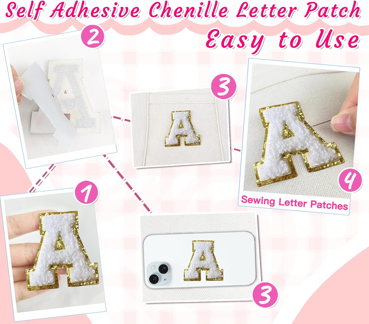 156Pcs Self Adhesive Chenille Letter Patches Preppy 2inch A-Z Varsity Letter Patches Sew On Embroidered Repair Patch for Clothes Hats Bags DIY Letter Stickers for Laptop Fridge (White)