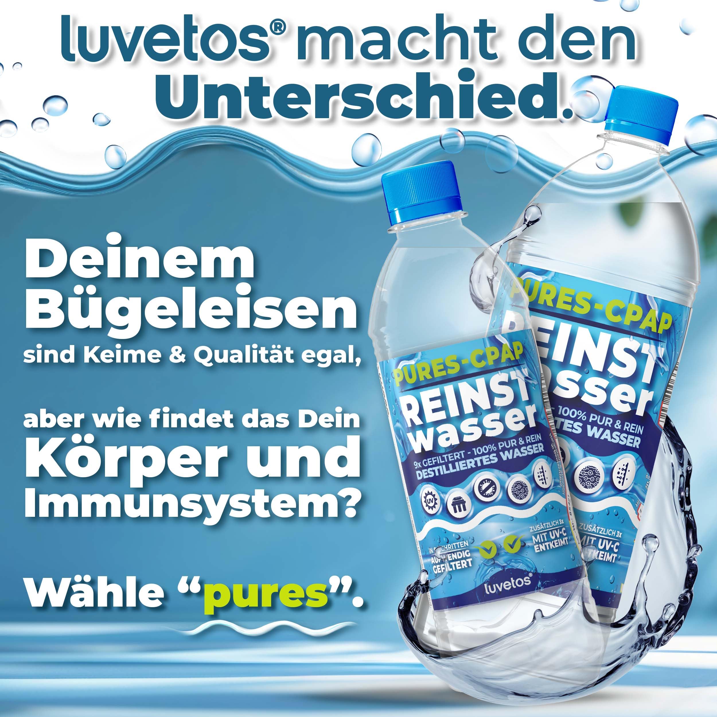 10x 1L Luvetos CPAP Wasser Ultrapure mehrstufig Reinst gefiltert 3x UV-C