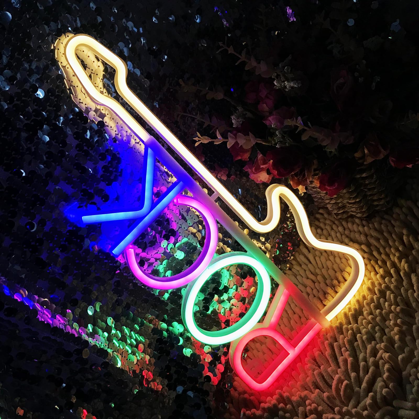 Colorato ROCK Neon Guitar Sign Per Più Occasioni Camera da letto Soggiorno Luce Notturna USB/Batteria Dual-Purpose LED Sign Compleanno Regalo Festa di Nozze Decorazione di Natale