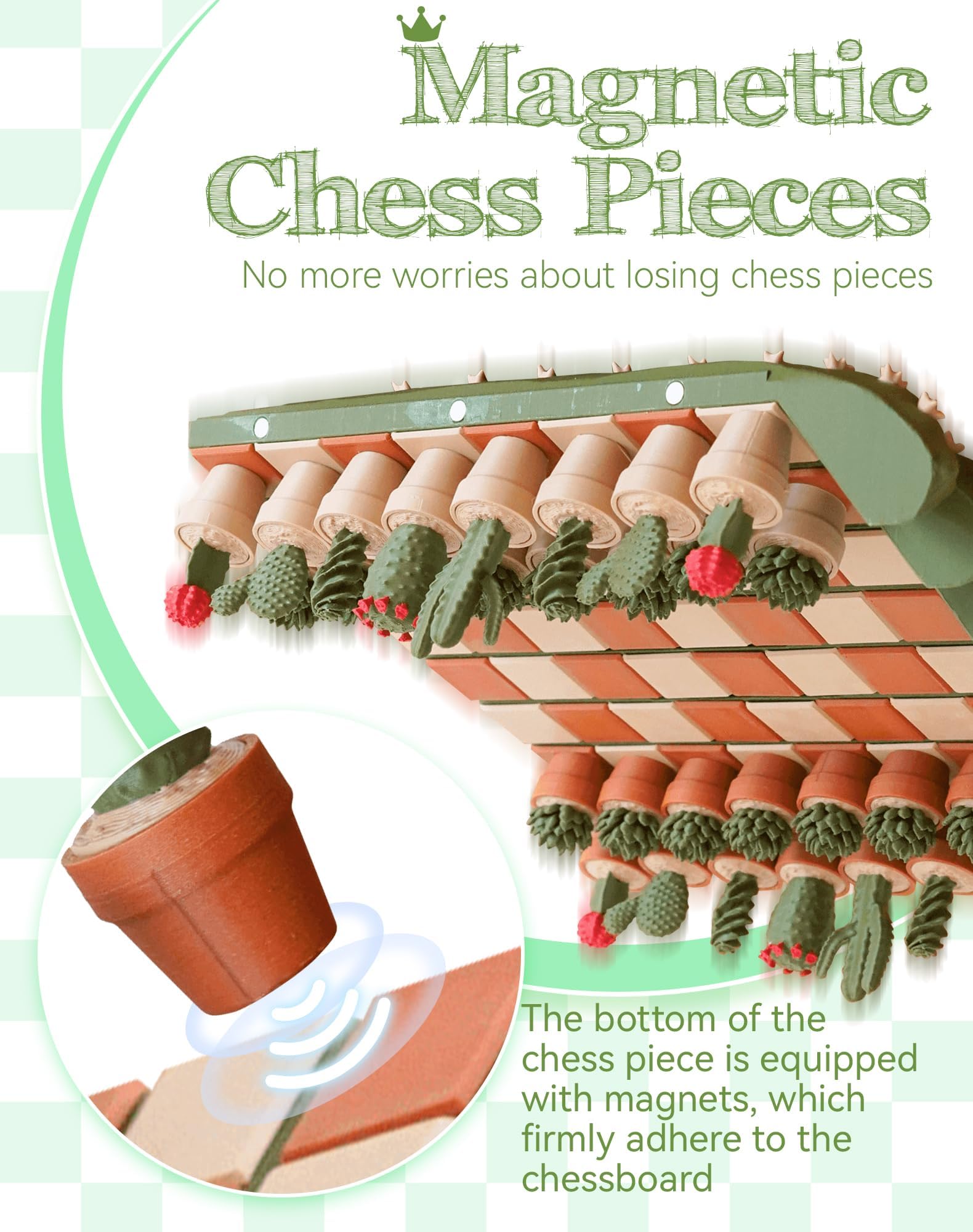 CactiChess - Juego de ajedrez Enrollable con Cactus, Juego de ajedrez con 32 Piezas Impresas en 3D, Tablero de ajedrez magnético Plegable, reuniones Familiares y de Pareja (1pcs)