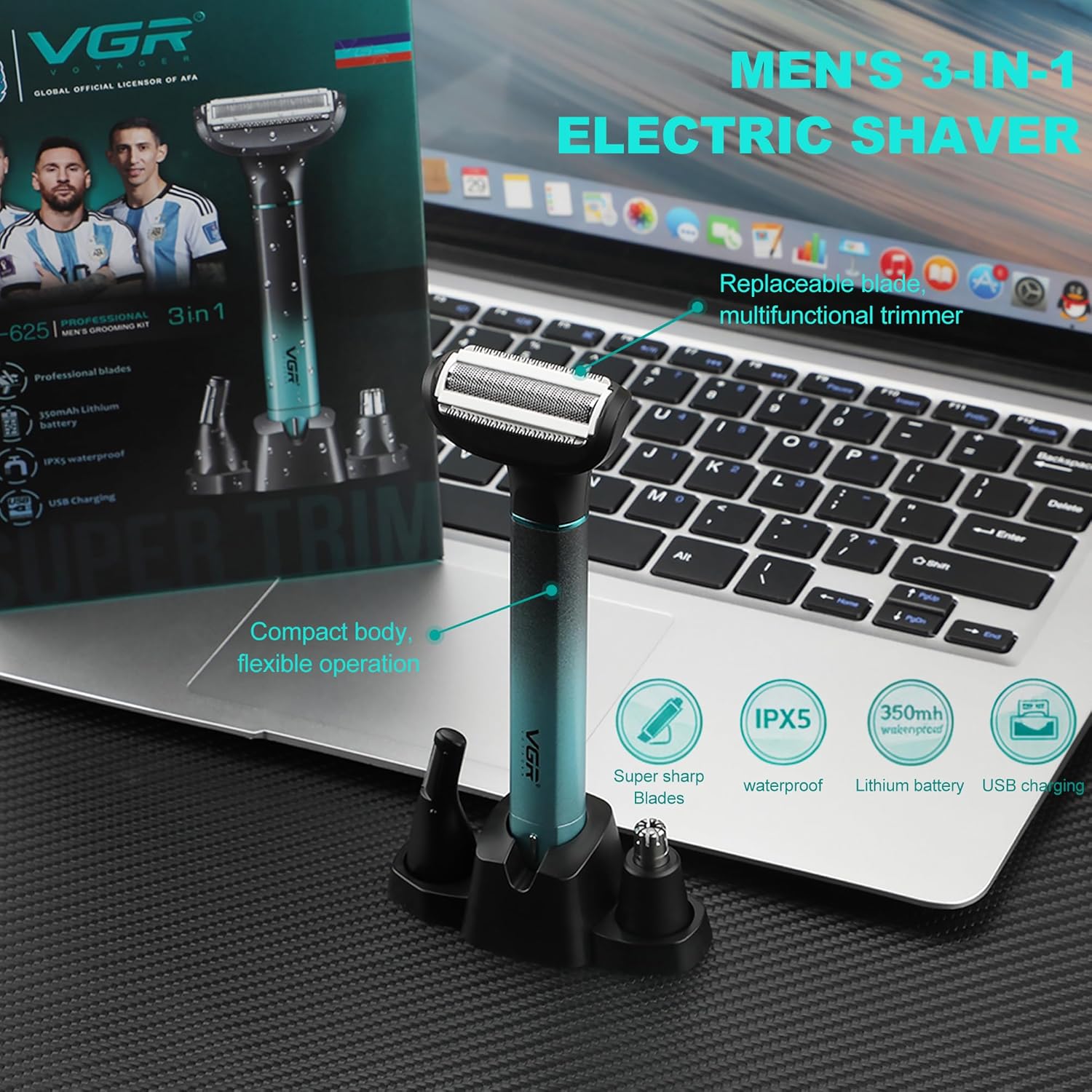 VGR 625 Body Hair Trimmer for Men,3-in-1 Versatile Electric Trimmer for Body/Eyebrow/Beard/Nose/Ear Hair,USB Rechargeable Mens Grooming Kits, IPX5 Waterproof Mens Shaver Portable Travel Set
