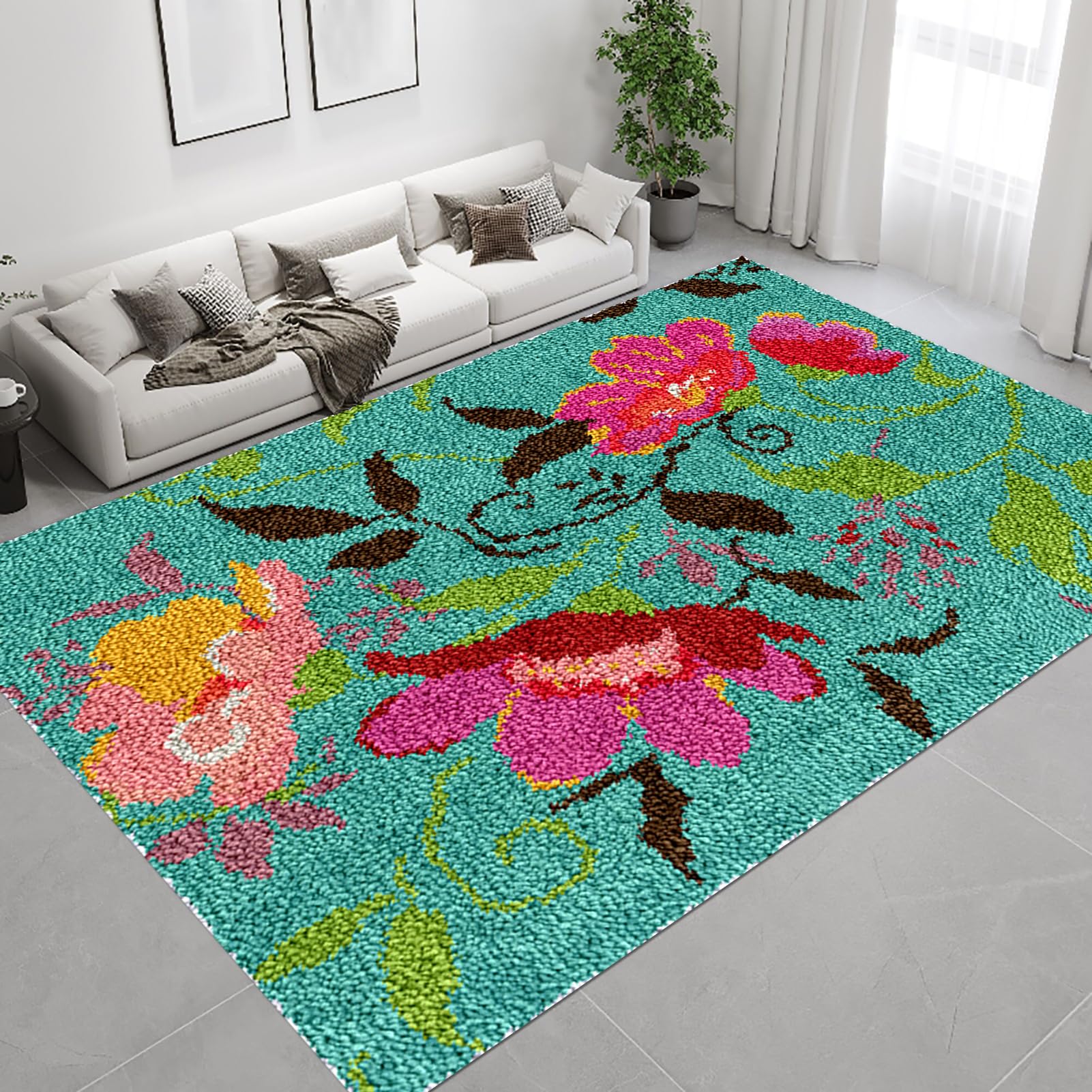 QUIYAEZY Large Latch Hook Kits for Adults, Rug Making Kit for Beginners, Latch Hook Rug Kits, Tapestry Kits Rug for Beginners, Pre-Printed Pattern Embroidery Carpet Home Decoration 90x120 cm