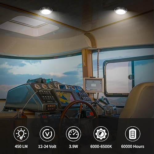 Miniatura 10 de Luz de cúpula de barco marino de 12 V, luces LED para barco interior con interruptor de palanca, luz LED de cabina de barco con montaje en