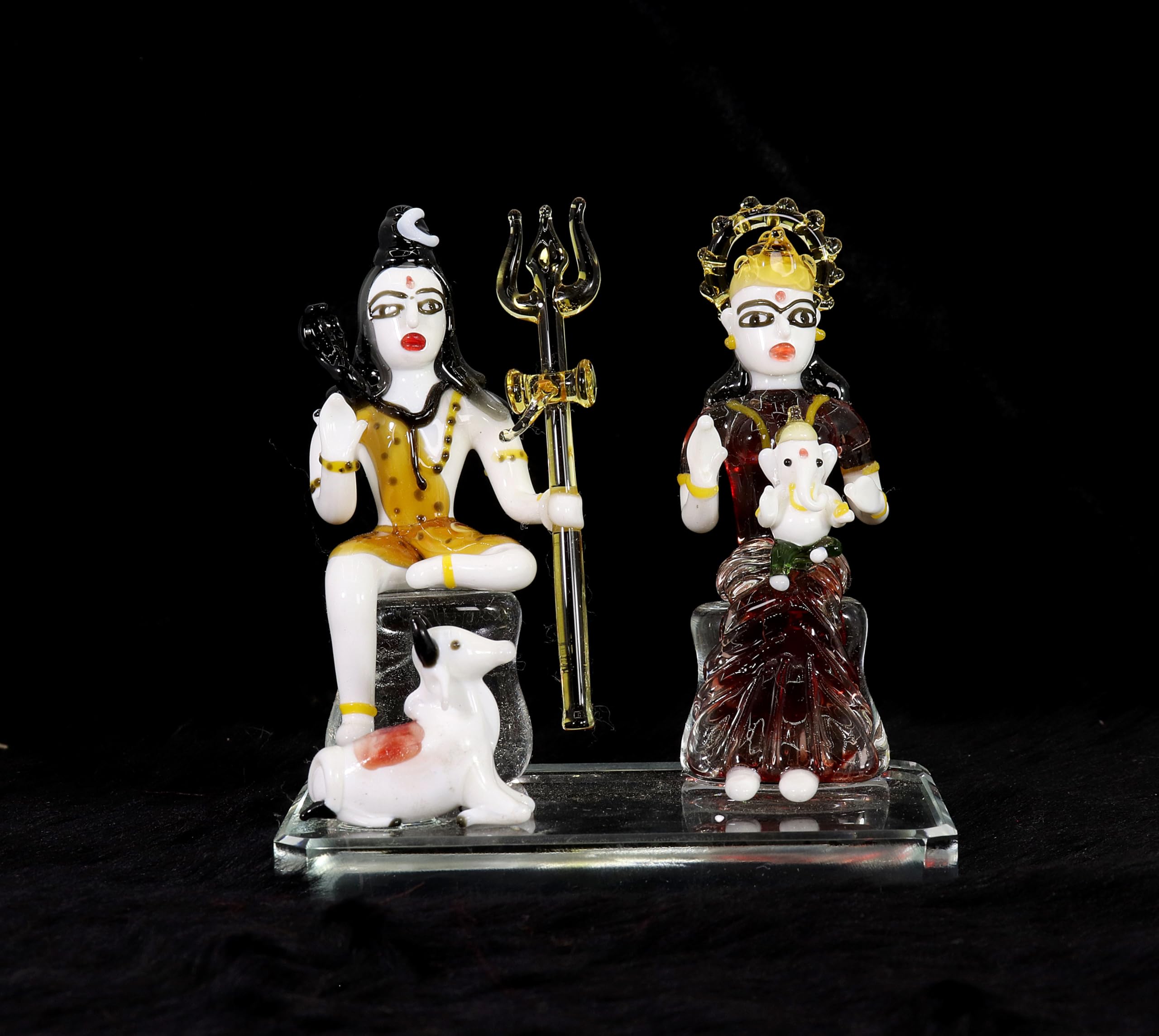 NMII Idolo in vetro Lord Shiv Parivar Murti Shiv ji per casa Pooja camera ufficio soggiorno | Lord Shiv Ganesh Ji Parvati Mata Nandi Idol | Idolo della famiglia Mahadev | Oggetto decorativo per la