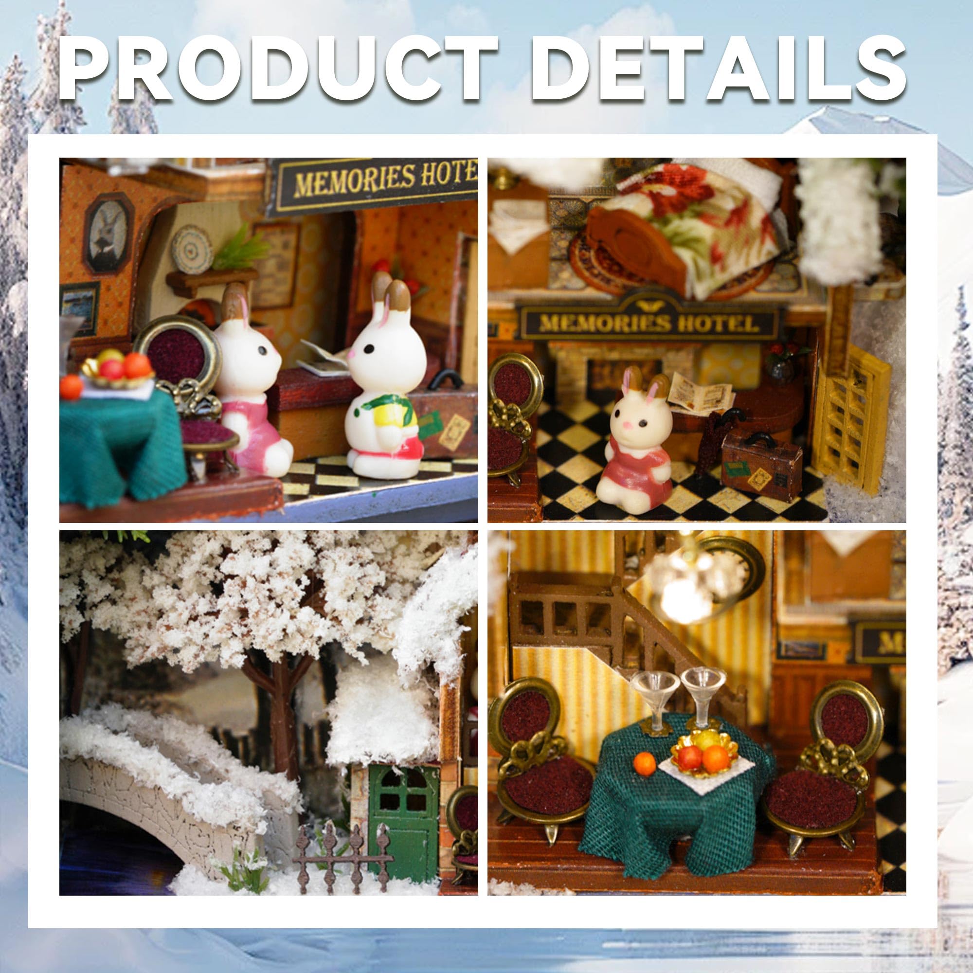 Kit de casa de muñecas en miniatura, habitación creativa con muebles y funda para regalo romántico de San Valentín (pasear en invierno) 3
