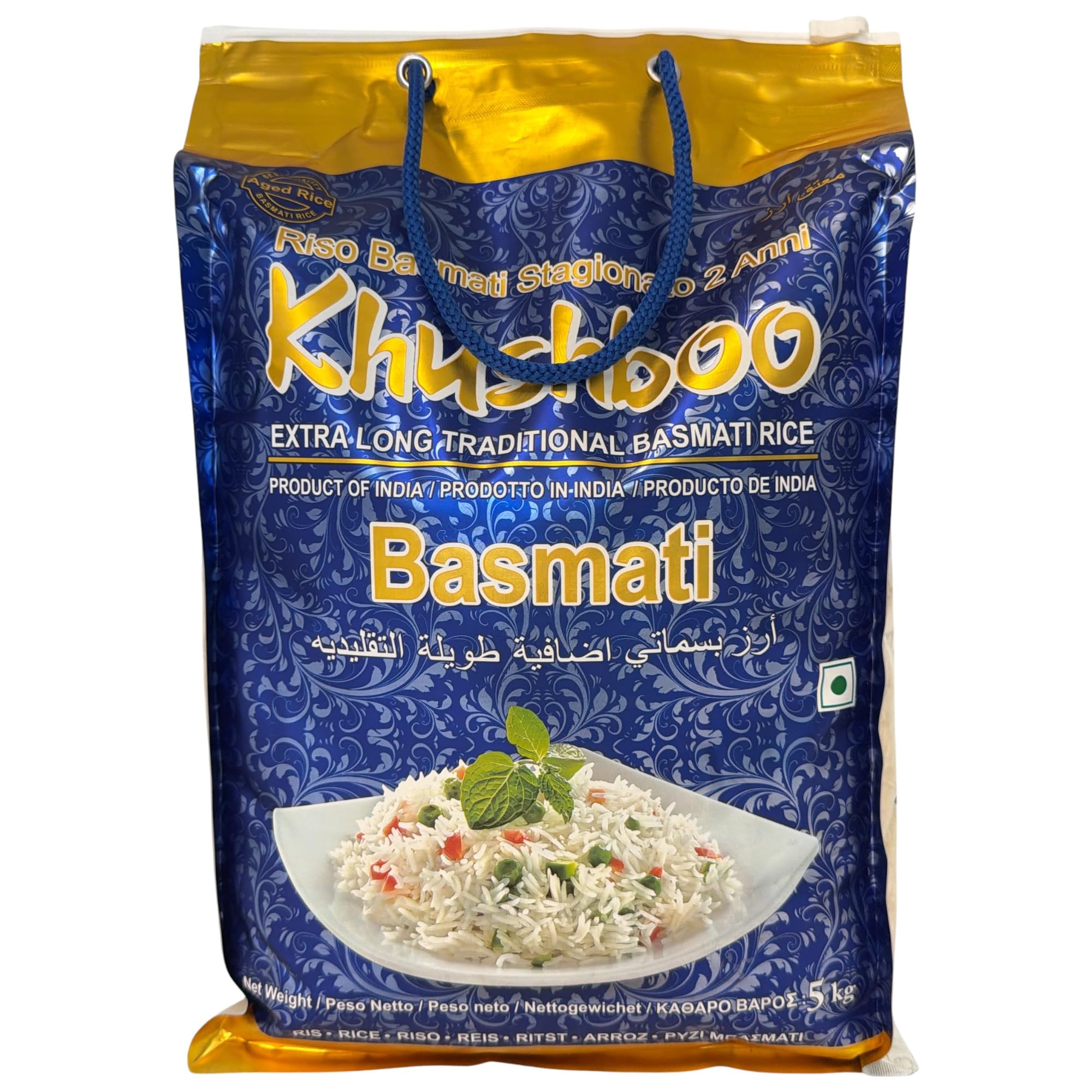 Khushboo Basmatireis traditioneller Duftreis 8x 5kg aus Indien, extra lange Körner, 2 Jahre gereift, reich an Ballaststoffen, komplexen Kohlenhydraten & Eiweiß, für Curry, Pilaw, Dals, Kheer & Biryani