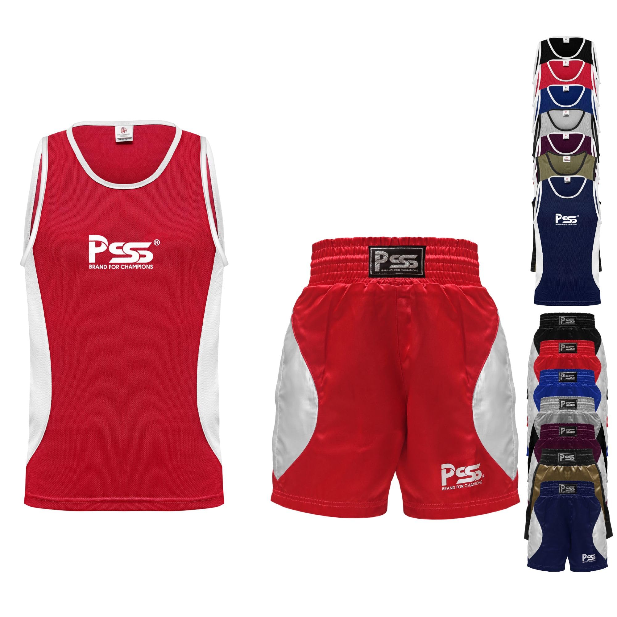 PSS Ultimate Kids Boxing Uniform Set of 2 Pieces Light Weight Breathable and Comfortable Fabric Boxing Student Uniform for Ages 3-14 Year (7-8 Year, Red)