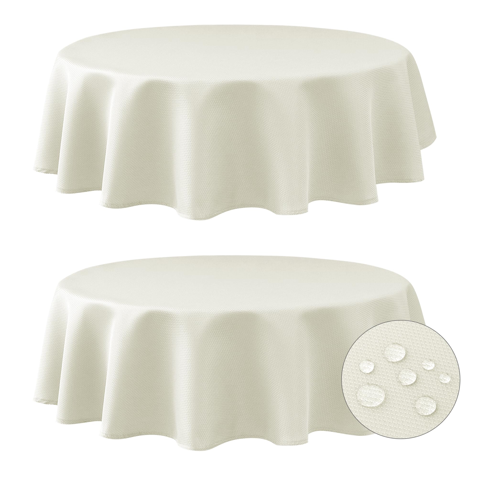 Fitable 2 Pack Beige Round Table Cloth - 60 inch in Diameter - Stain and Wrinkle Resistant Textured Fabric Tablecloth for Dinner, Party, Banquet, Event