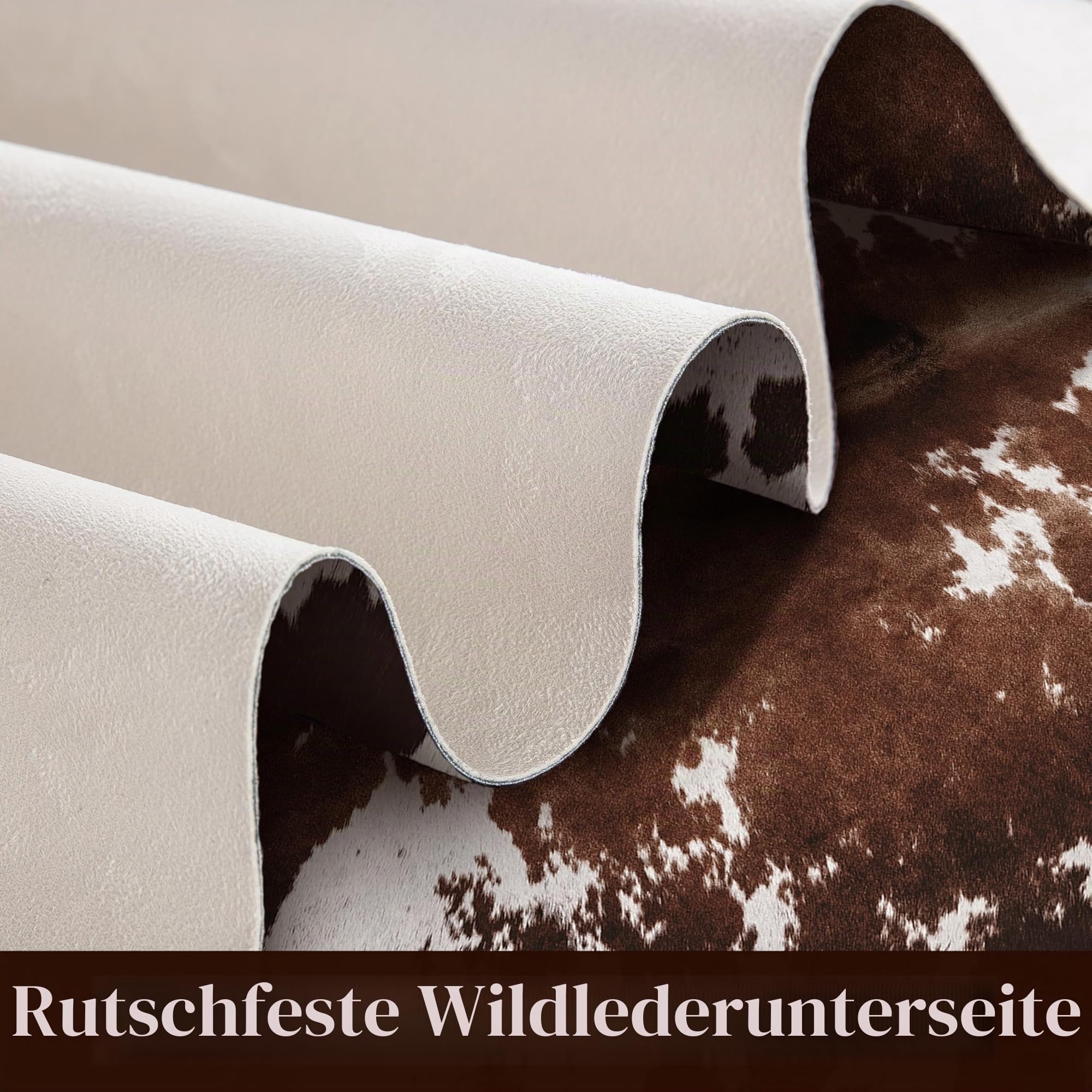 Kuhfell-Teppich aus Rindsleder: Kuhfell-Teppich für Wohnzimmer, Schlafzimmer, 12 x 150 cm – Tierdruck, Schwarz und Braun