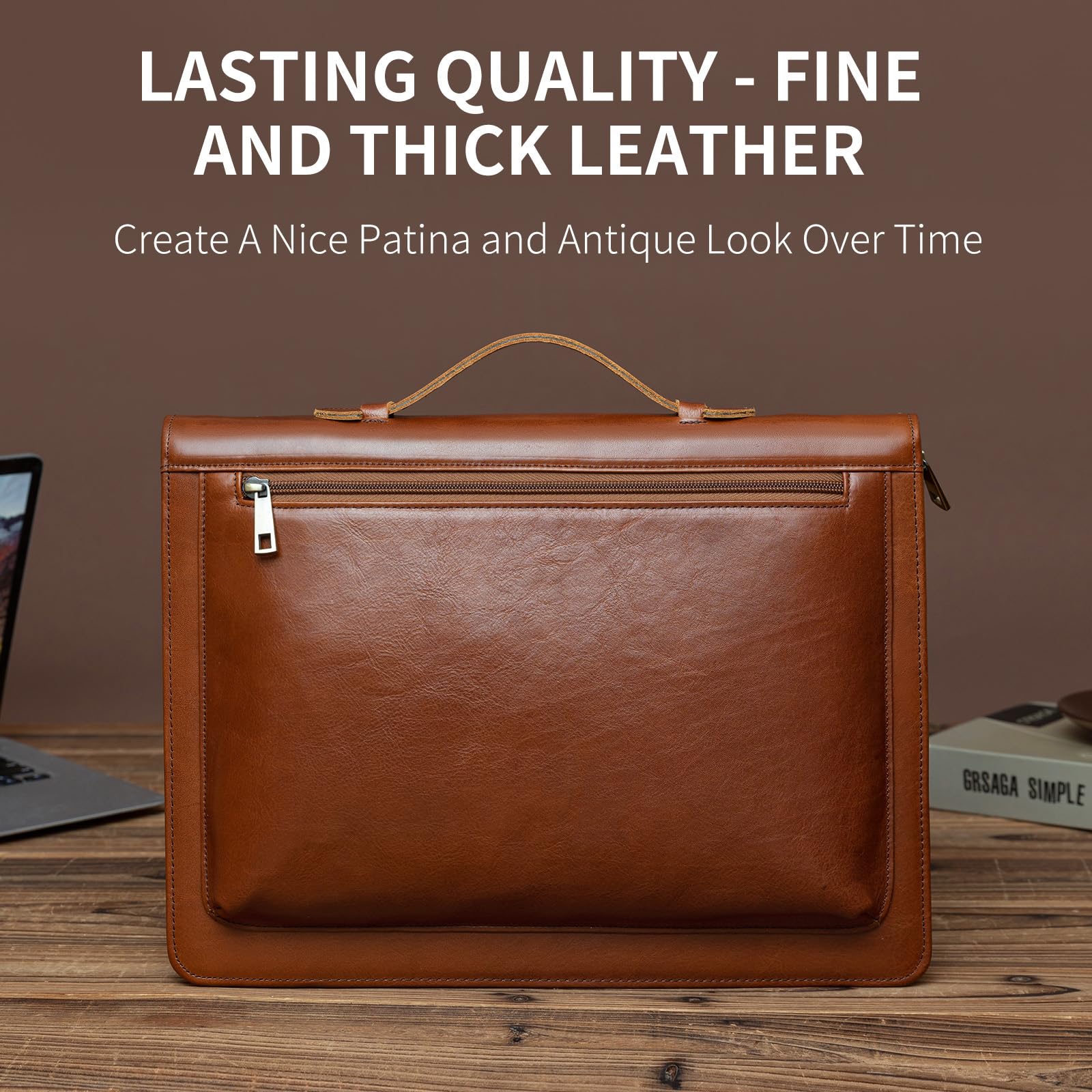 YIWEN Cartella in pelle fatta a mano con manico, tasca frontale con cerniera, clip per blocco note formato lettera, cartella da viaggio d'affari, Olio Cera marrone, Non-custom, Oil Wax-brown