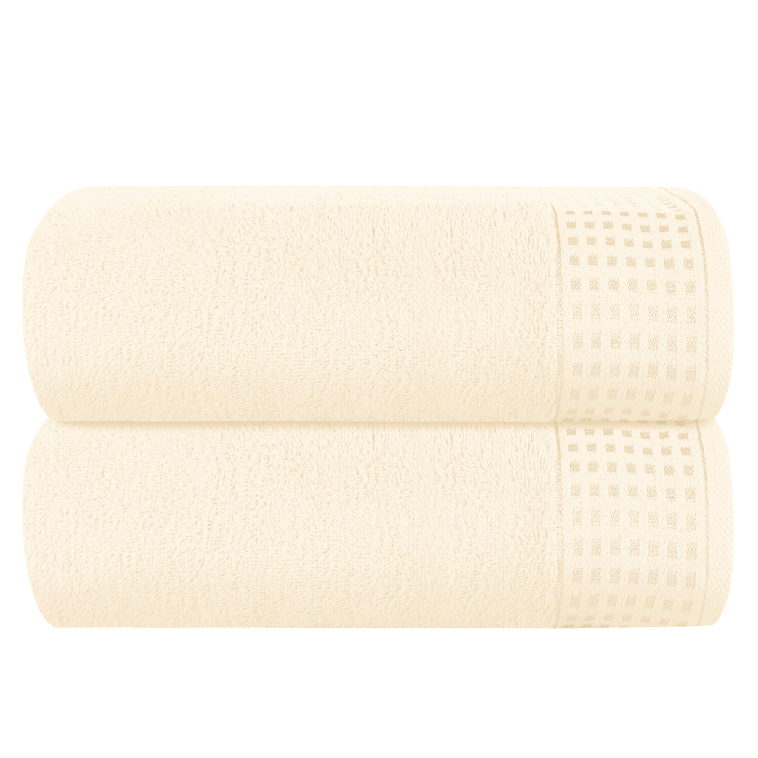 GLAMBURG 100% Cotton Oversized 2 Pack Bath Sheets 35x70, Ultra Soft Highly Absorbant Compact Quickdry &amp; Lightweight Large Bath Sheet Set, Ideal for Gym Travel Camp Pool - Ivory