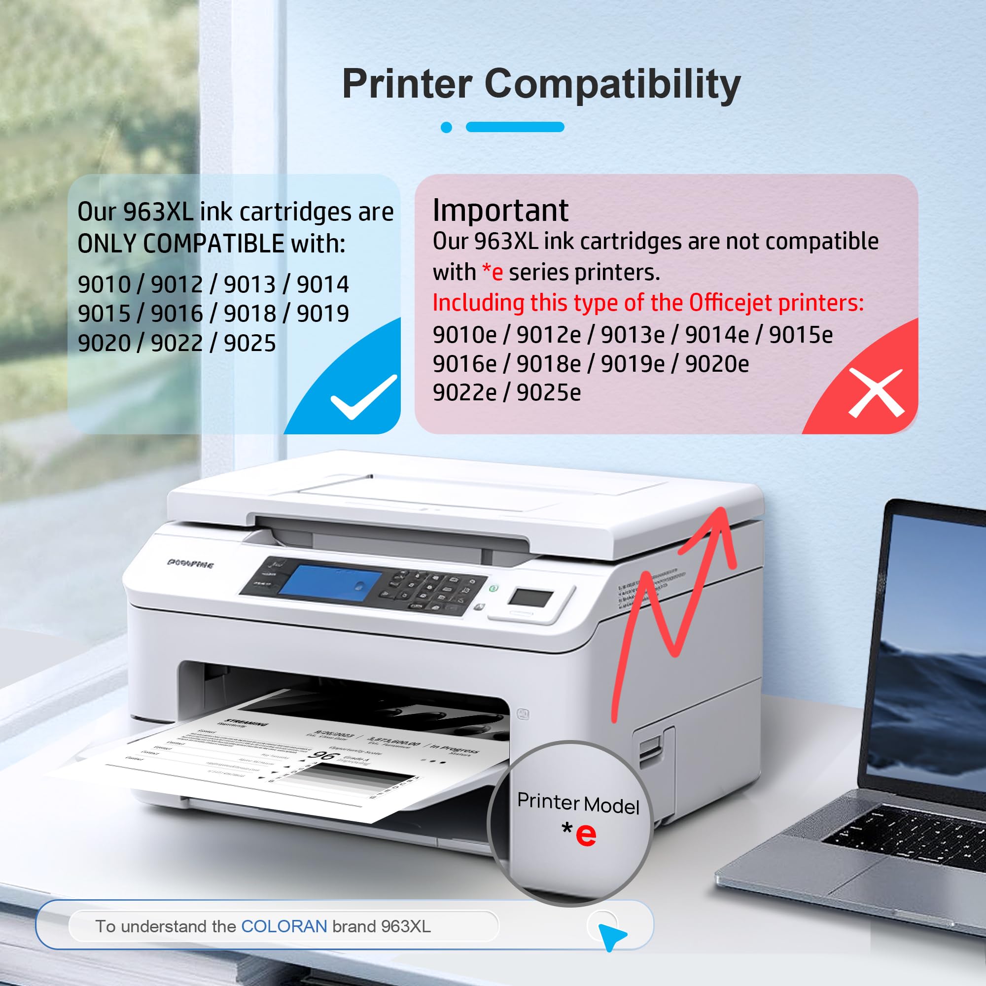 Coloran 963XL Compatibili per Cartucce HP 963 XL Multipack per HP OfficeJet Pro 9010 9012 9015 9020 9022 9013 9014 9016 9019 9025 (1 Nero,1 Ciano,1 Giallo,1 Magenta)