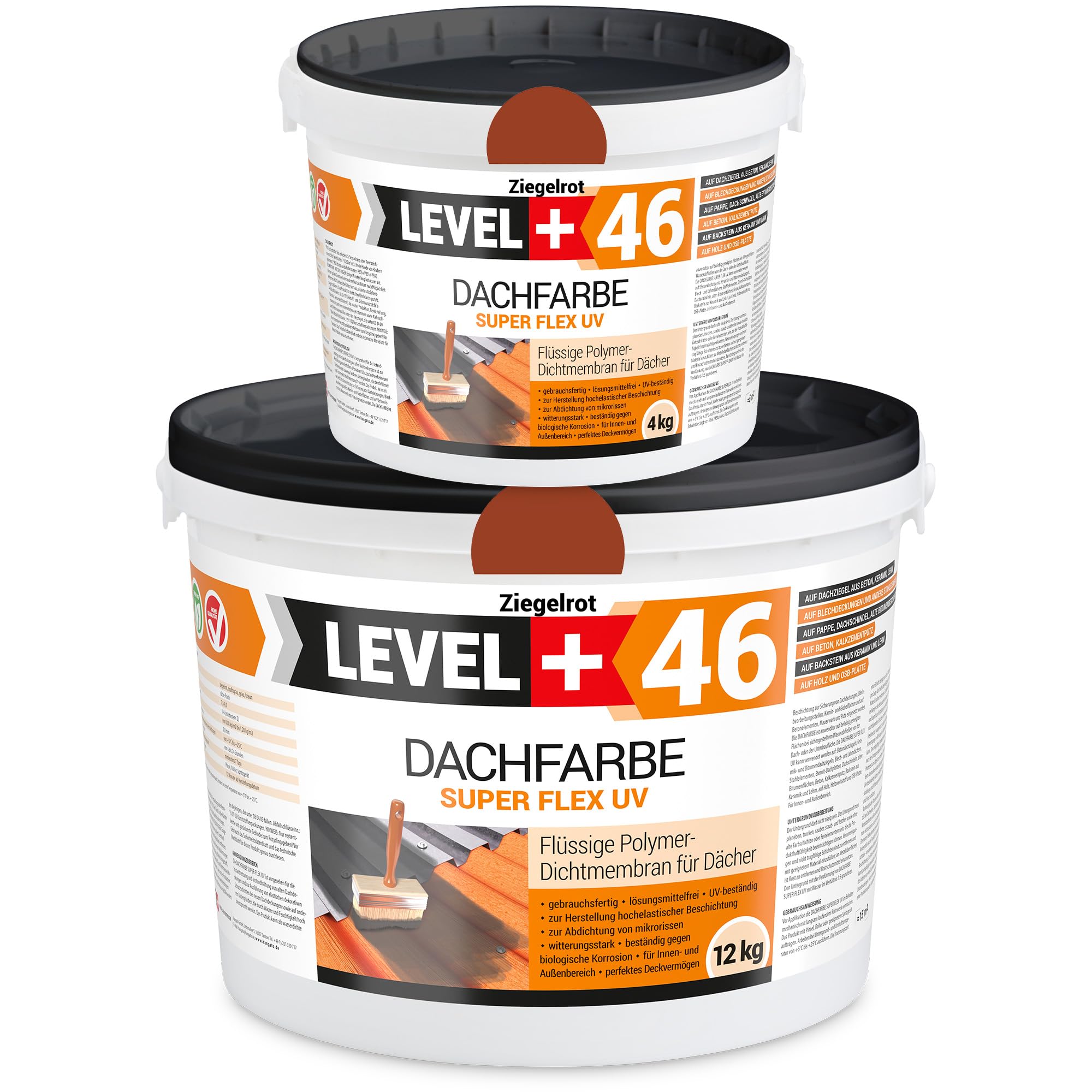 Dachfarbe 16kg Sockelfarbe Dachlack | Dachsanierung flexibler Polymermembran hochdeckend wetterbeständig Ziegelrot RM46