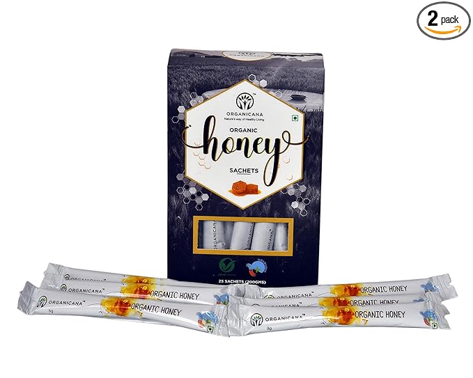 Organicana Pure Organic / Natural Honey Sachet 400gm (25 Sachets Each Box) (Pack of 2)