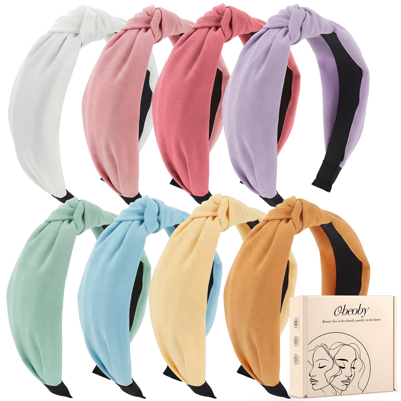 obeoby 8 fasce per capelli da donna, fasce annodate alla moda da donna fasce annodate larghe fasce per capelli tinta unita accessori per capelli regali di Natale quotidiani