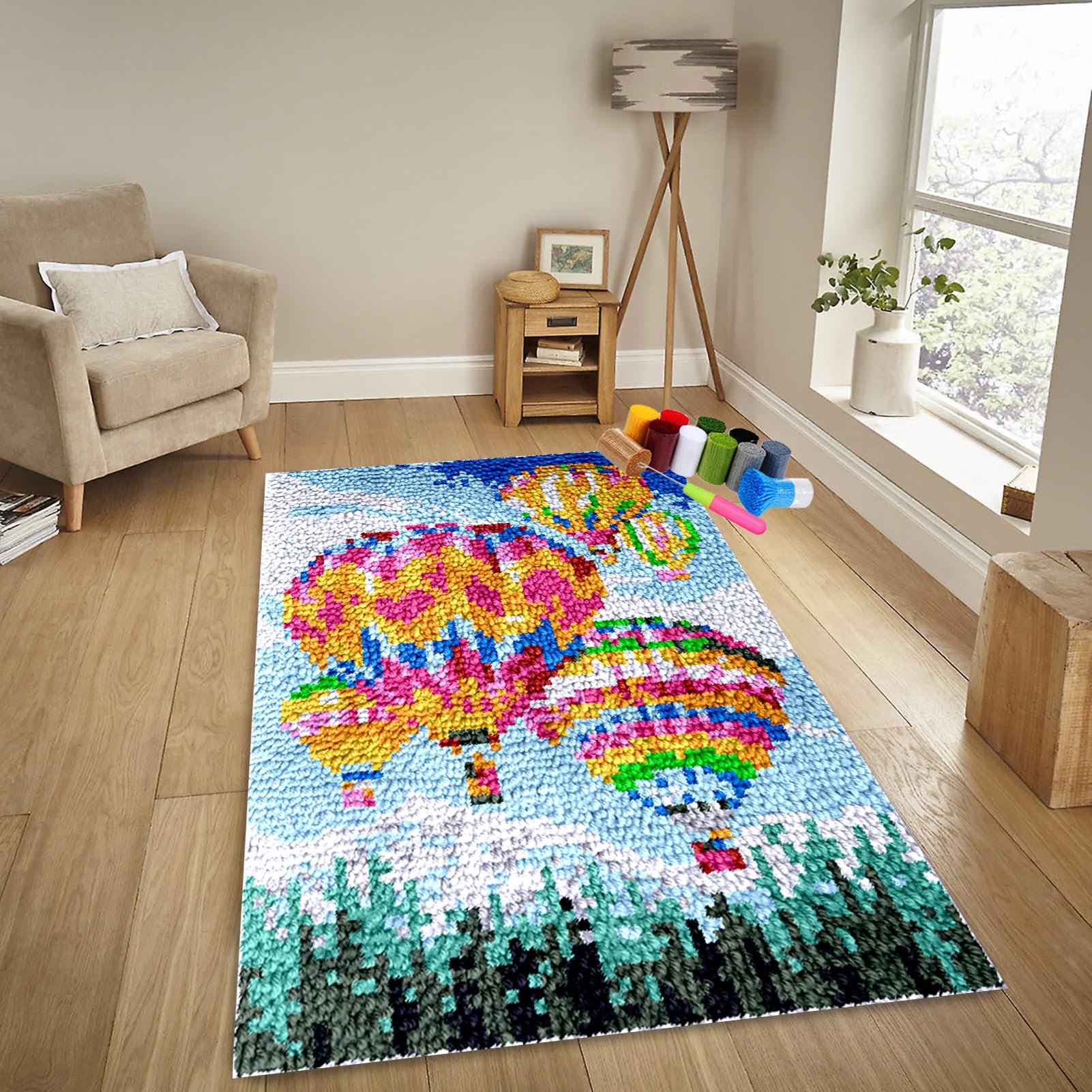 RxiBeFuw Dywan do samodzielnego wiązania, zestaw do wiązania, zestaw dla dorosłych i dzieci, 55 x 75 cm