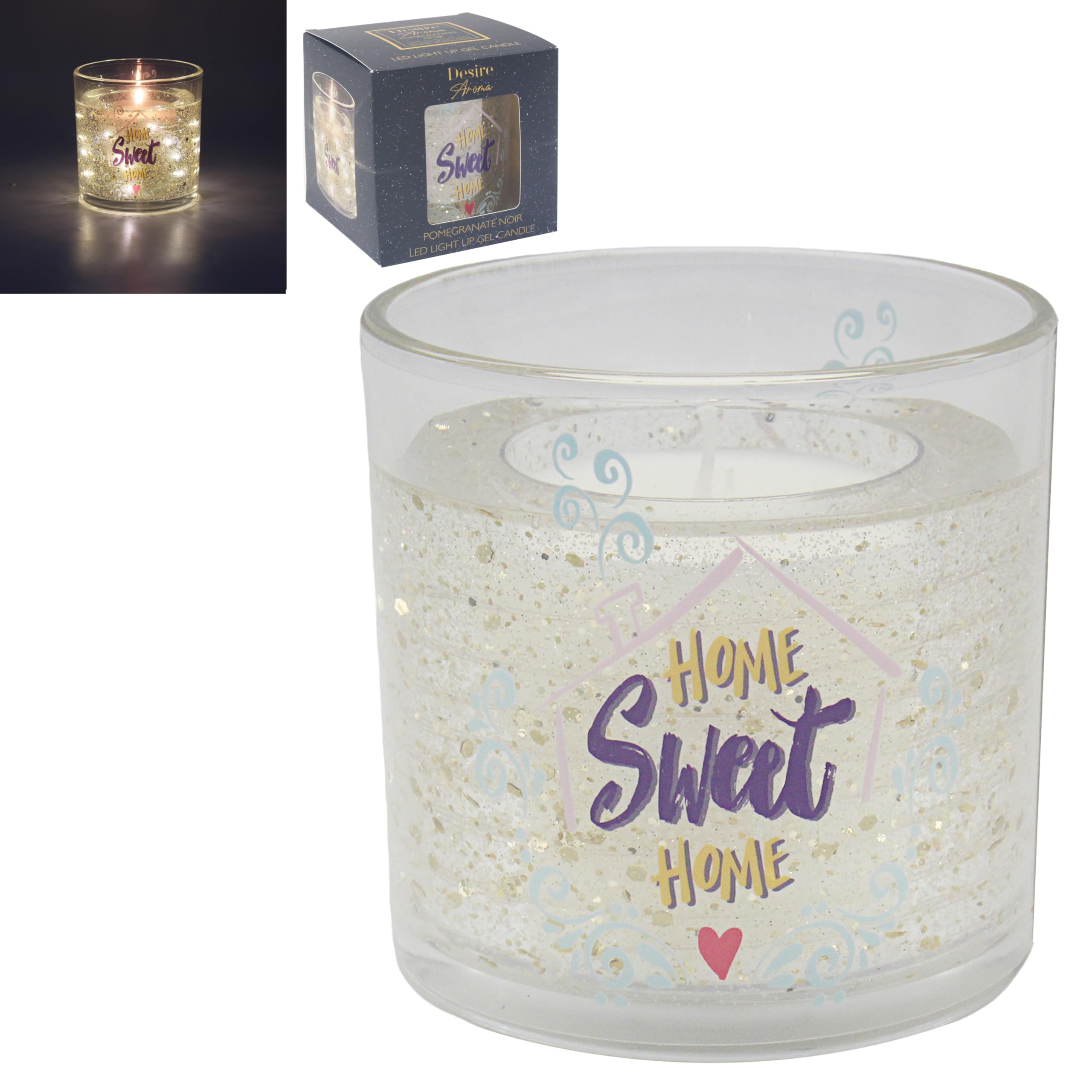 Lesser & Pavey Desire Aroma LED Gel Candle Home Sweet Home | Long Burning Decorative Scented Candle with LED Light | Relaxing Aromatherapy Home Fragrance Gift for Living Room, Bedroom & Office Décor