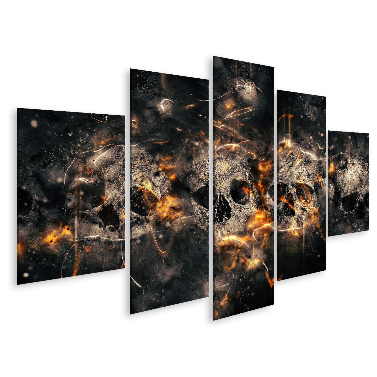 islandburner Bild auf Leinwand Totenkopf Skull Schädel Vor Feuer Hintergrund Abstrakt Leinwandbild Wandbild Prime Bilder für Wohnzimmer etc.