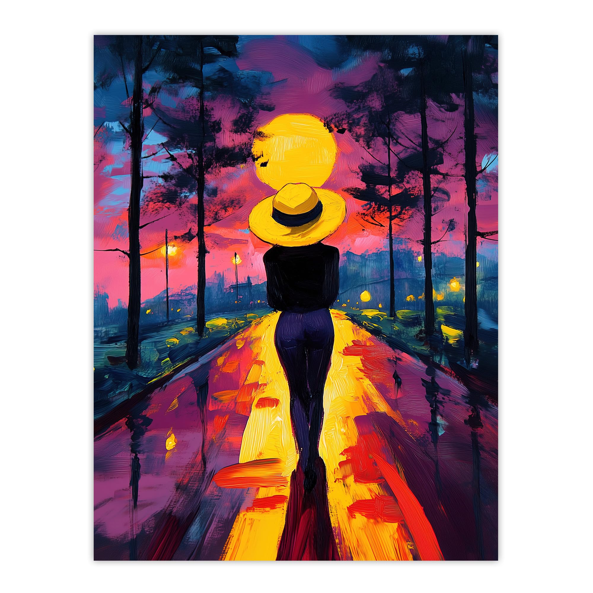 Artery8 Woman Walk Into Sunset Colourful Vibrant Painting Living Room Large Wall Art Poster Print Thick Paper 18X24 Inch