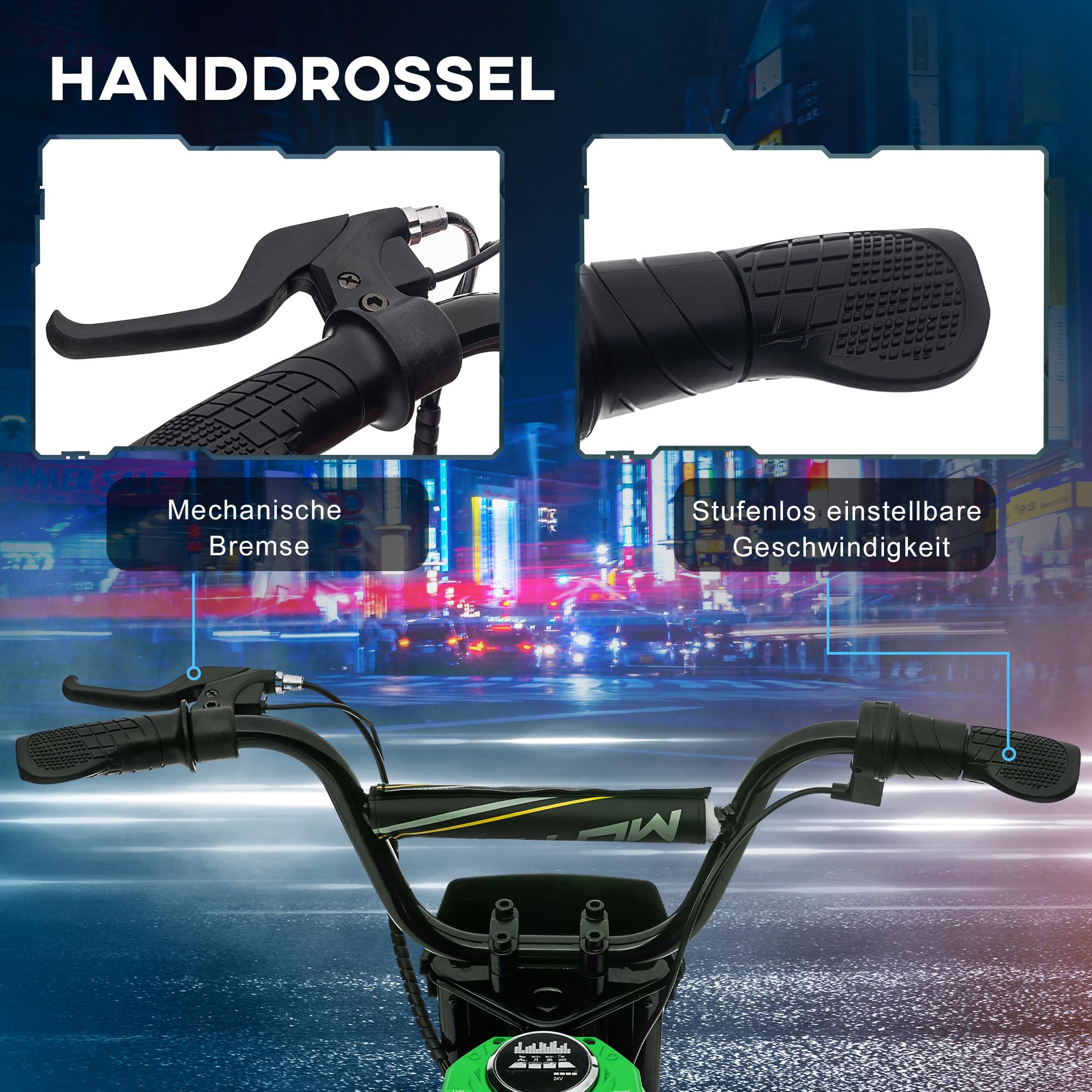 HOMCOM Elektro Motorrad Kinder 24V mit 350W Motor für 8-12 Jahre Grün | Scheinwerfer, Musik, 8-16 km/h, Kindermotorrad mit Luftreifen