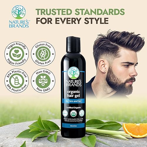 Miniatura 3 de Nature's Brands Gel orgánico para el cabello para hombres y mujeres, gel de peinado ecológico natural con aceite de oliva, vegano, a base de