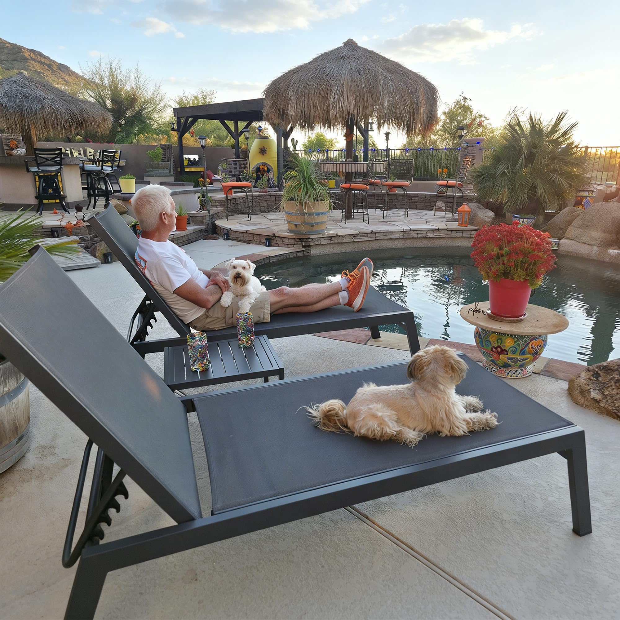 PURPLE LEAF Outdoor Chaise Lounge Set for 2 Oversized Pool Lounge Chairs with Easy-to-Move Wheels and Adjustable Backrest Extra Large Patio Loungers