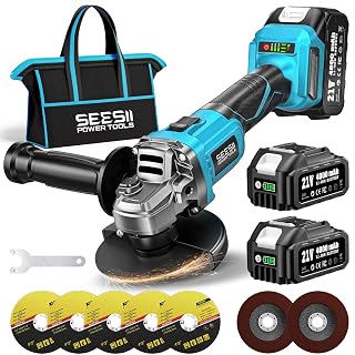 SEESII Cordless Angle Grinder 4-1/2 Inch, 21V Brushless Battery Grinder Tool with 2X 4.0Ah Batteries, 10000RPM for Metal Cutting, Grinding, Polishing, Rust Removal (Blue) - Amazon product rated Grade B