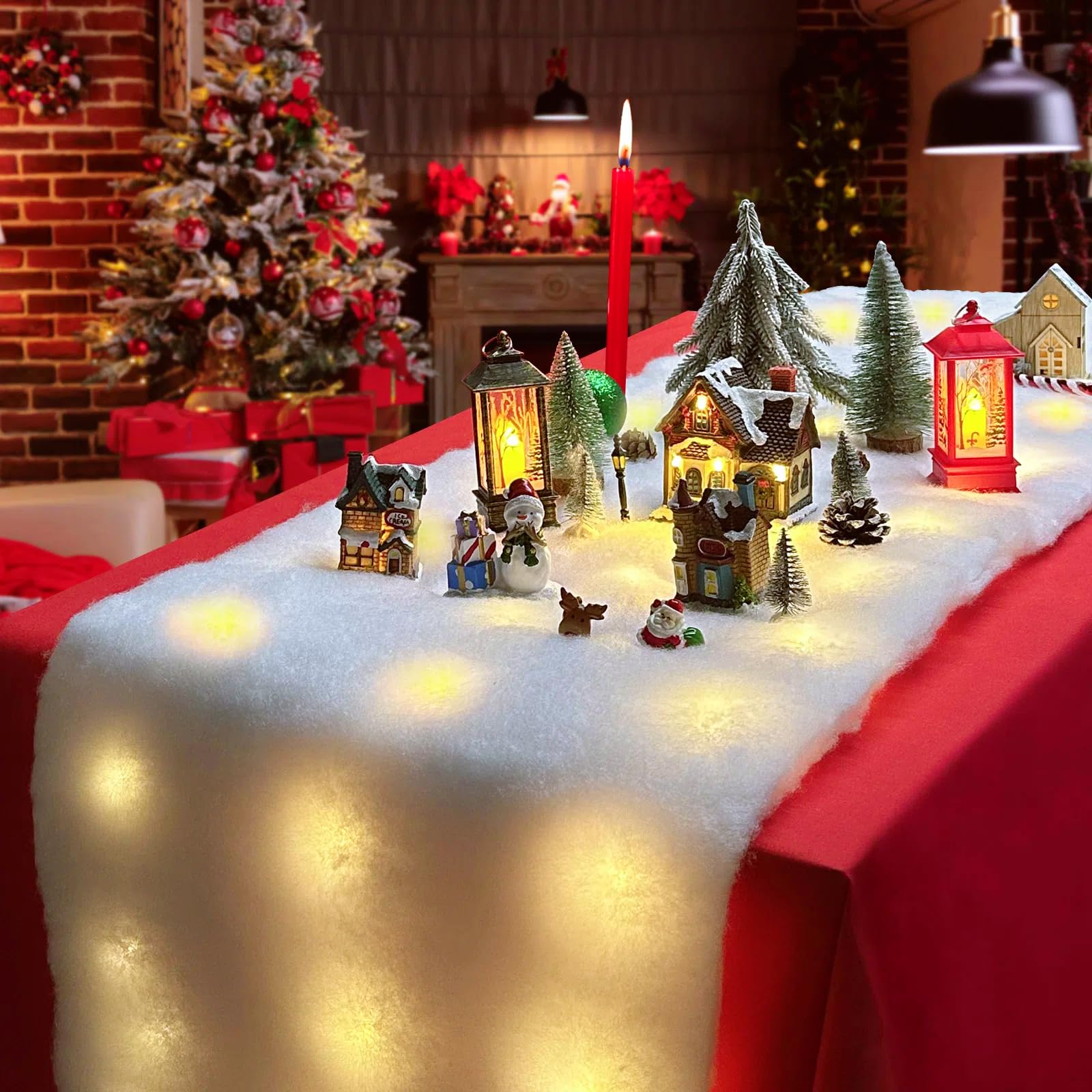 Rouleau Couverture Neige Lumineux Noël - Faux Tapis Neige LED, 8 Modes, Pour Décoration Intérieur/extérieur