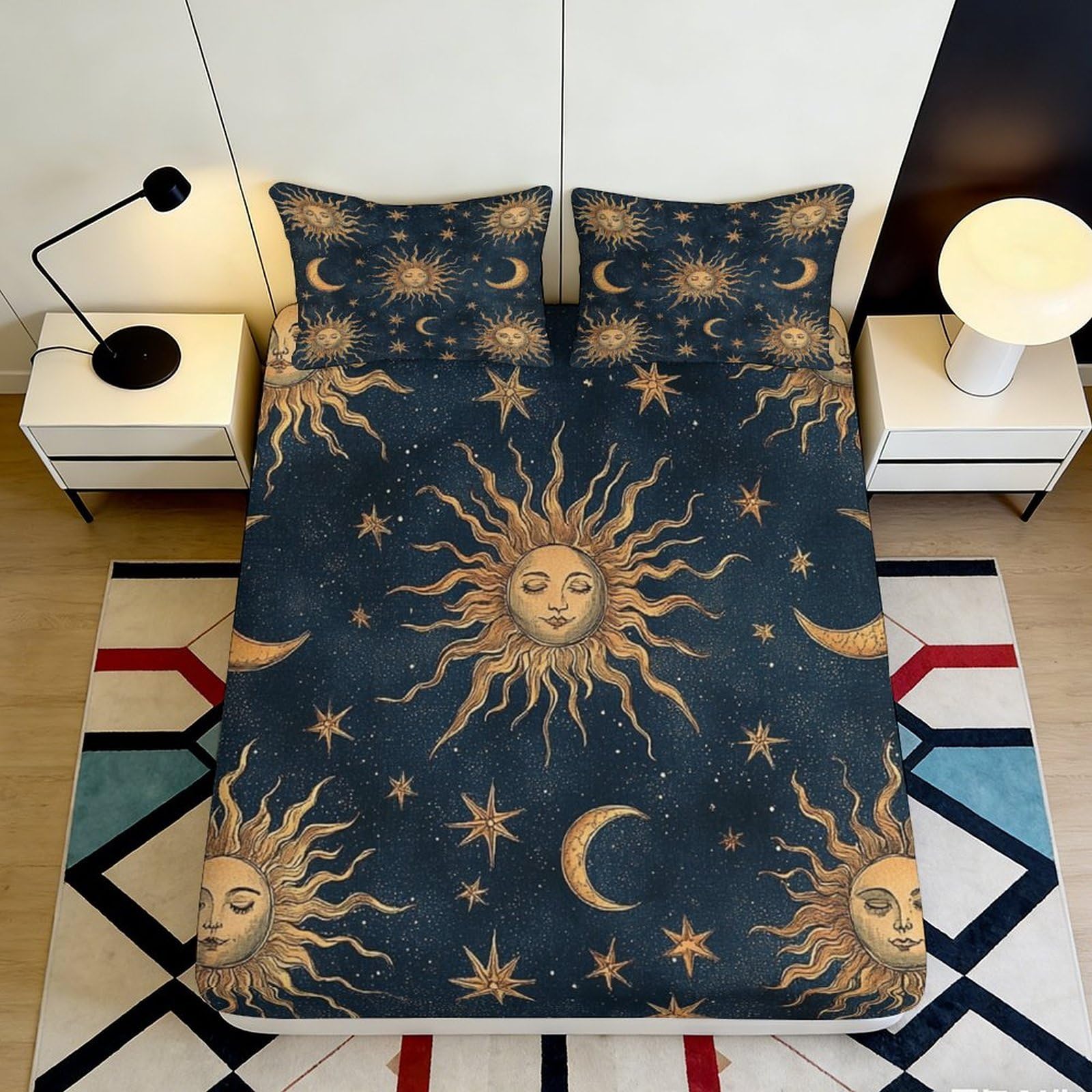 Pnayamiorkfel Style-10 3D Printed Celestial Sun Moon Fitted Sheet Microfiber Soft Breathable Star Night Mattress Cover For Bedroom Dorm Decor 90X200x25cm