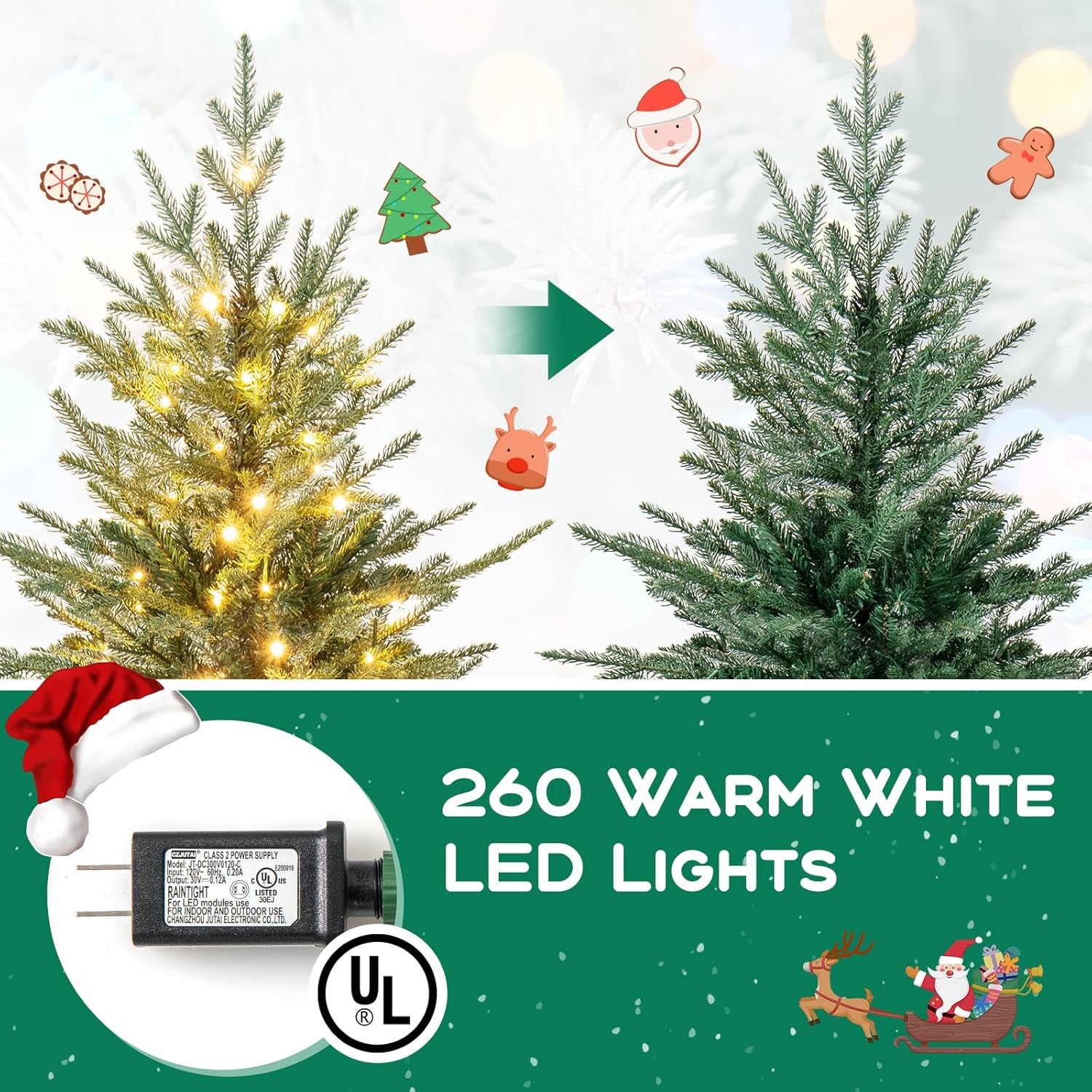DORTALA 6 FT Pre-Lit Artificial Christmas Tree, Hinged Xmas Tree with 830 PVC & PE Branch Tips, 260 Warm White LED Lights, Foldable Metal Stand, Holiday Decor, Green