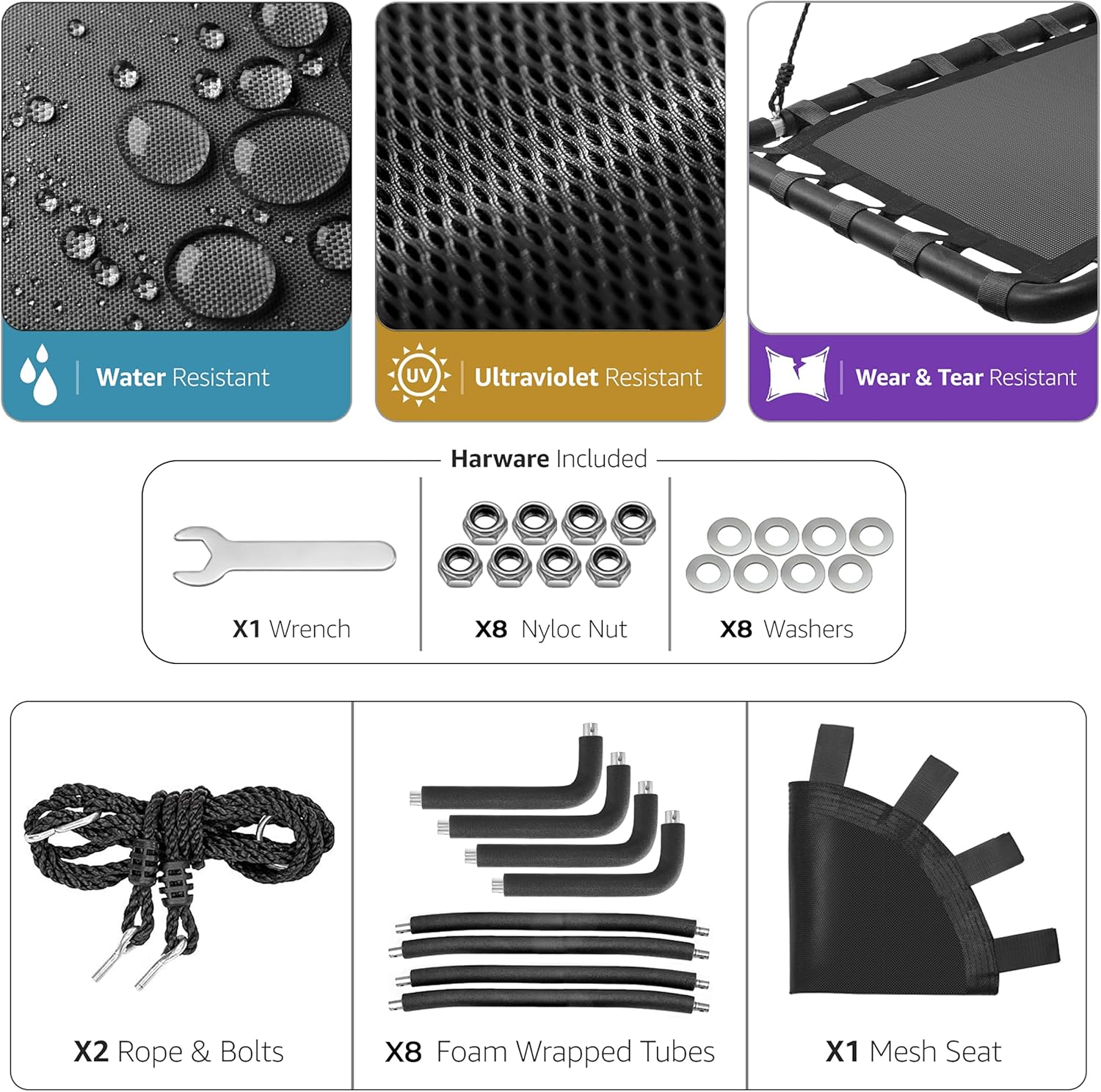 Sorbus Outdoor Platform Swing for Kids - Rectangular Mat Chair for Tree, Swing Set, Playground - Accessories Included (40 x 30, Rectangle Black)