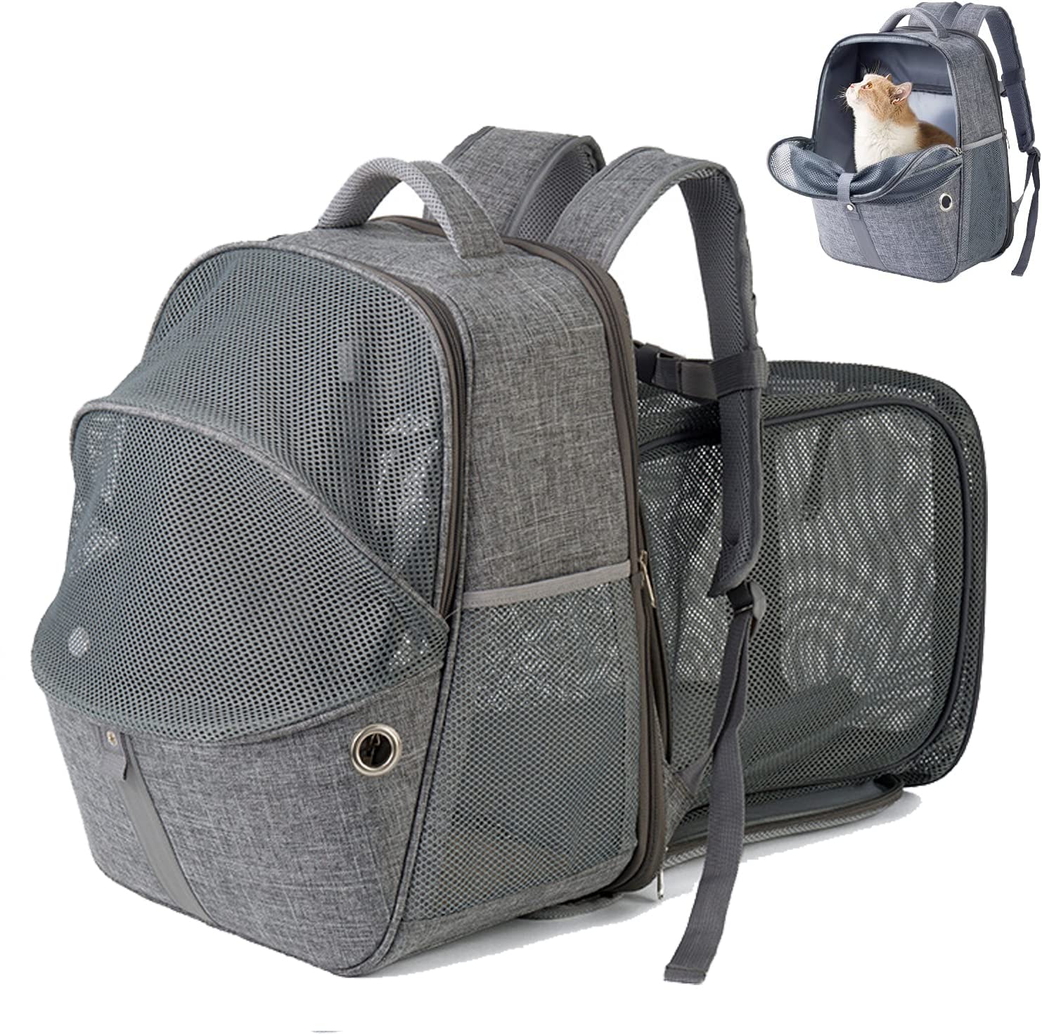 Mofish3 in 1 Cat Backpack Expandable - Pet Carrier Backpack - Cat Carrier Backpack Expandable Durable Breathable Mesh, Pet Backpack Carrier for Small Dogs, Escape Proof Zipper, Up to 8KG (Grey)